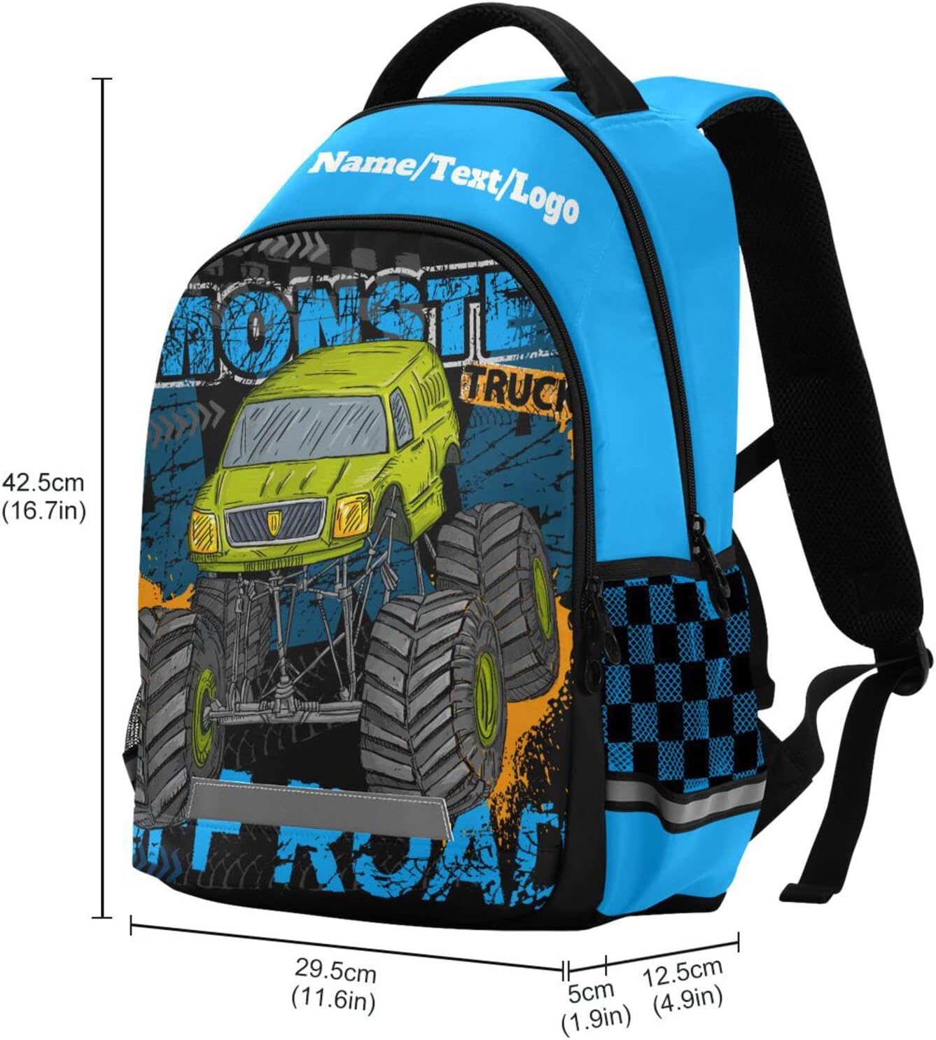 Personalized Monster Truck Backpack for Boys – Custom Preschool Bag with Name, Kids Truck Backpack for School or Travel - Image 3