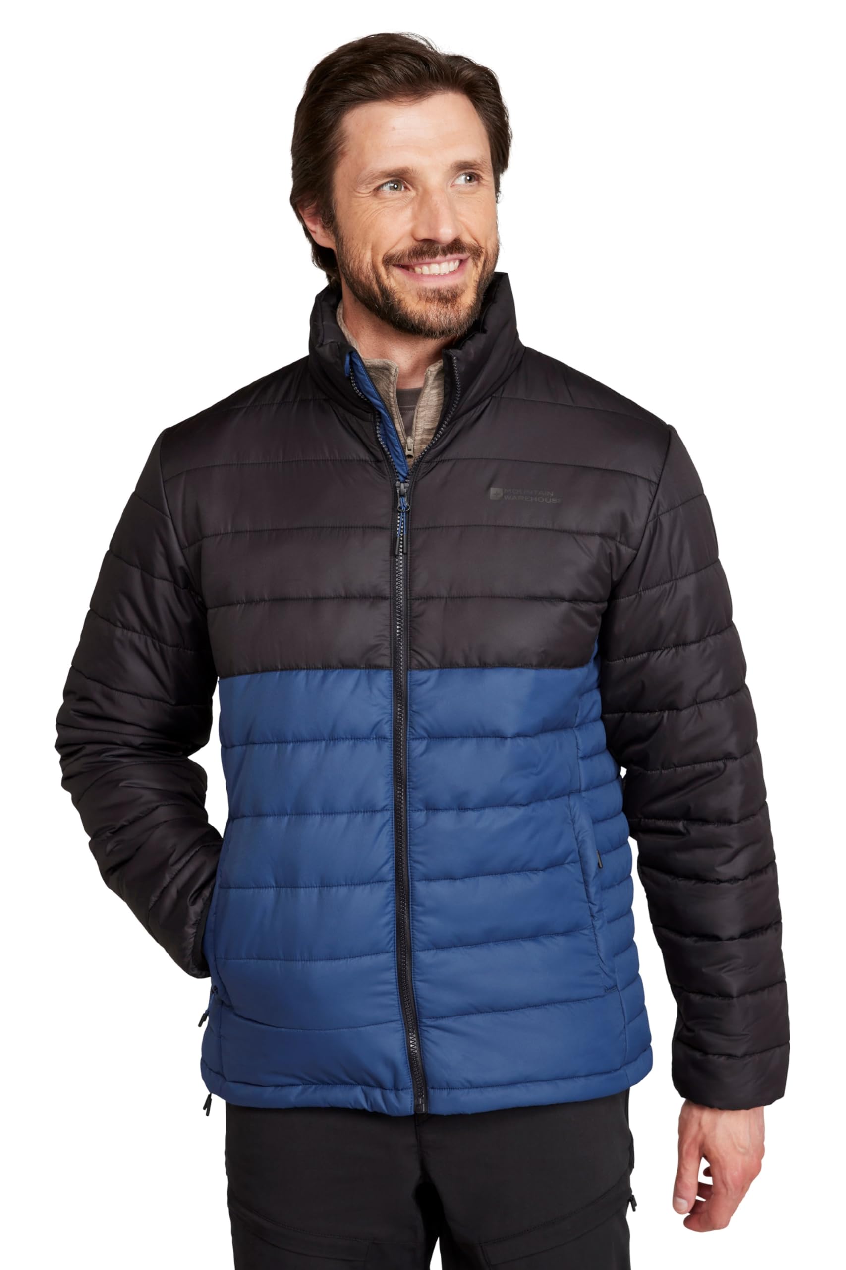 Mountain Warehouse Men's Navy Deaks Water Resistant Padded Jacket - Isotherm Coat With Zipped Pockets - Spring Camping, Outdoors, Travelling & Hiking S
