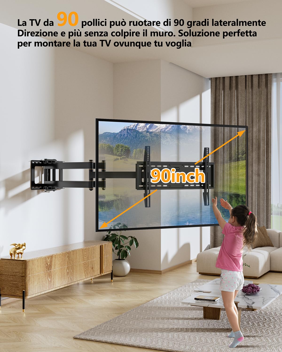 FORGING MOUNT Supporto TV Parete Doppio Braccio Extra Lungo da 1090mm per TV 50-90 Pollici, Staffa TV fino a 90kg con Rotazione e Inclinazione, Supporto TVs per LCD/LED/OLED, Max VESA 600x400mm