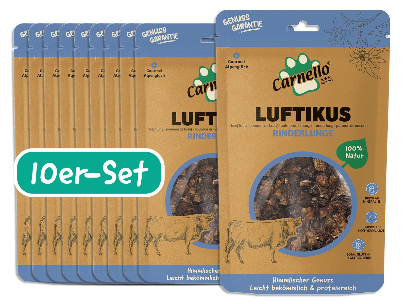 Carnello Luftikus – Hundefutter trocken getreidefrei, Hunde Leckerlis getreidefrei, Hundeleckerli getreidefrei – Wiederverschließbare Beutel (10 x 100g)
