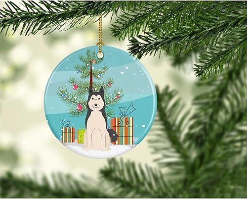 Miniatura 2 de Caroline's Treasures Adorno de cerámica para árbol de Navidad, Laika Spitz de Siberia Occidental, decoración colgante para árbol de Navidad,