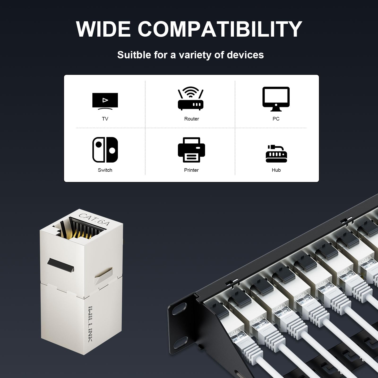 iwillink Patch Panel da 10 Gbps a 24 porte, RJ45 schermato tramite pannello patch Cat6A, pannelli patch 1U STP da 19 pollici con trapezoidale in linea e barra posteriore rimovibile