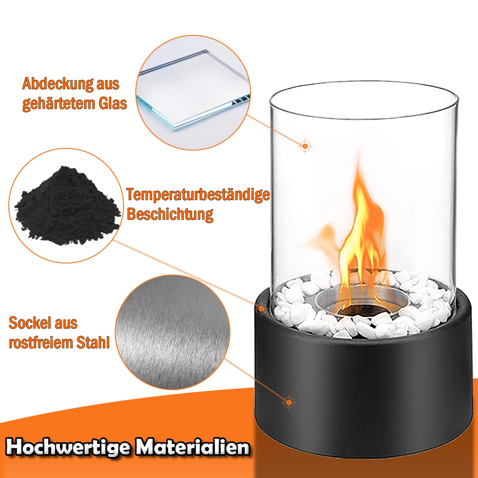 Cheminée De Table Bioéthanol LARS360 - Acier Inox Et Verre Trempé | Sans Fumée Pour Intérieur/Extérieur