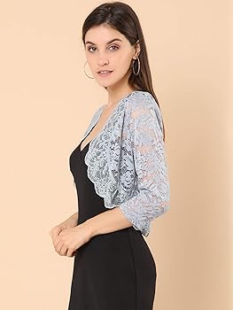 Amazon | [Allegra K] レースボレロ 総レース シアー 花柄 シュラグ