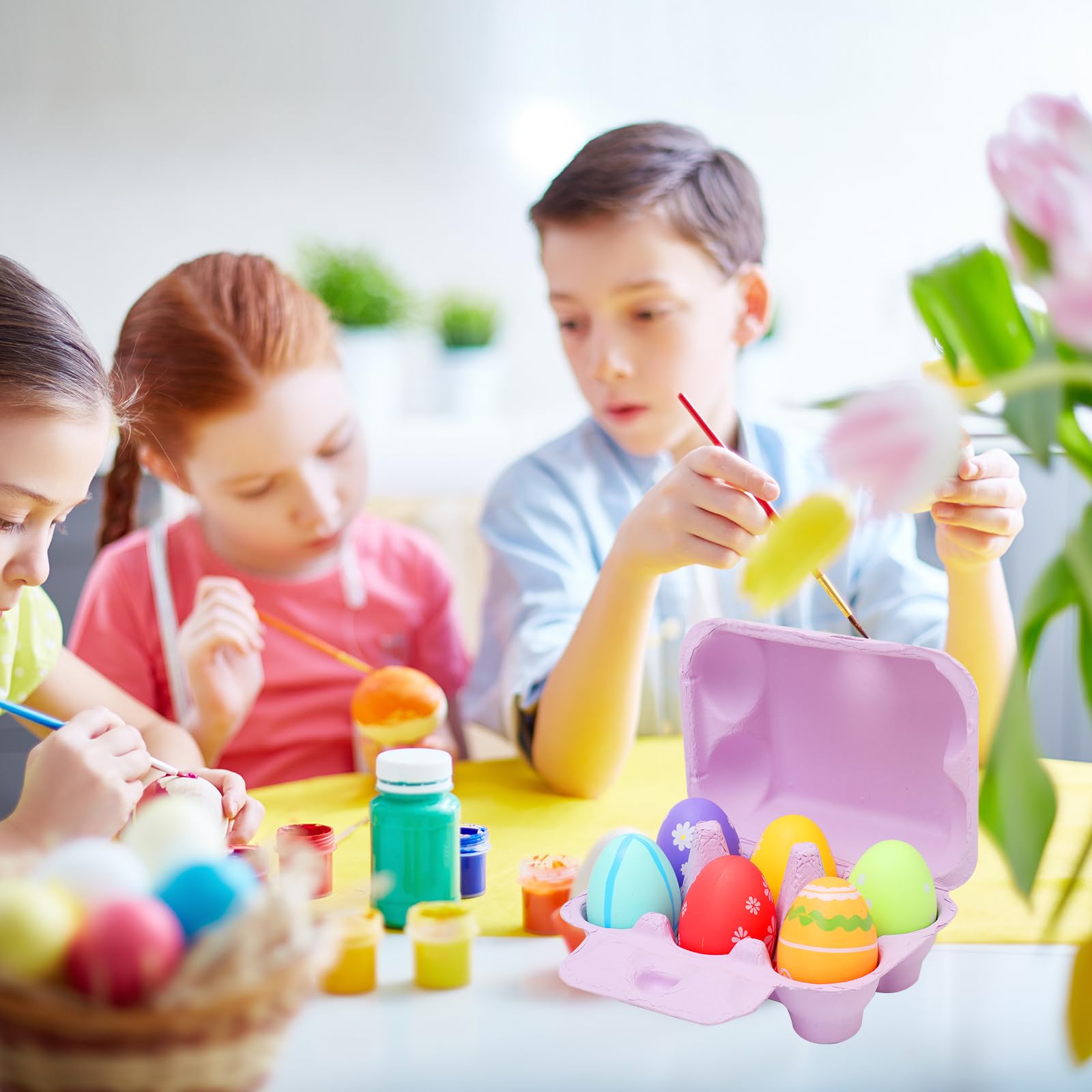 HENGI 24 Cajas de Cartón Coloridas para Huevos - 6 Huevos Cada Una, Con Pegatinas Sin Impresión, Reutilizables, Resistentes y Duraderas - para Manualidades