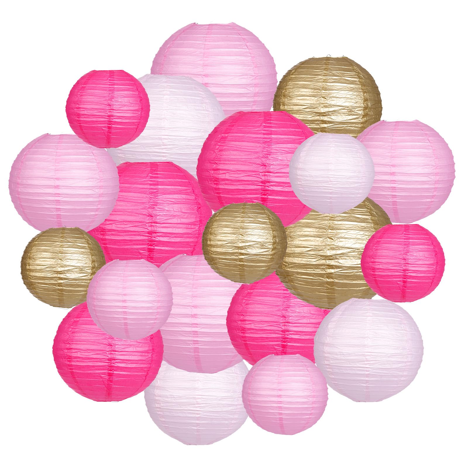Yuxiou Paper Lanterns Party Decorations, Hanging Round Chinese Lanterns for Graduation Baby Shower Pink Birthday Decorations Pack of 20 Pink Gold