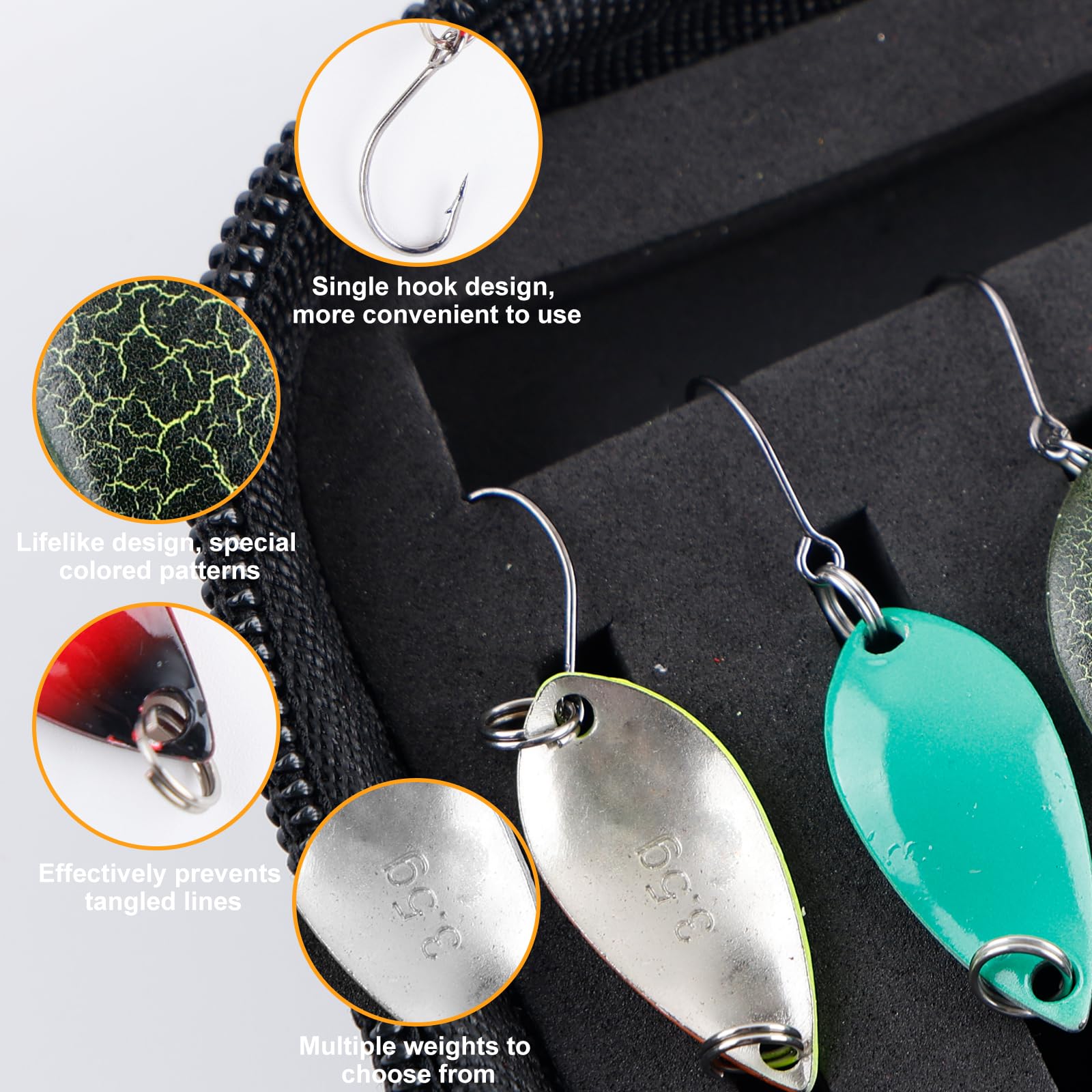 Set di 16 esche per trote, set di esche per trote, spinner, set di indicatori di direzione per trota, 2,5 g / 3,5 g / 5 g, set di accessori da pesca per pesce persico, luccio, lucioperca, trota