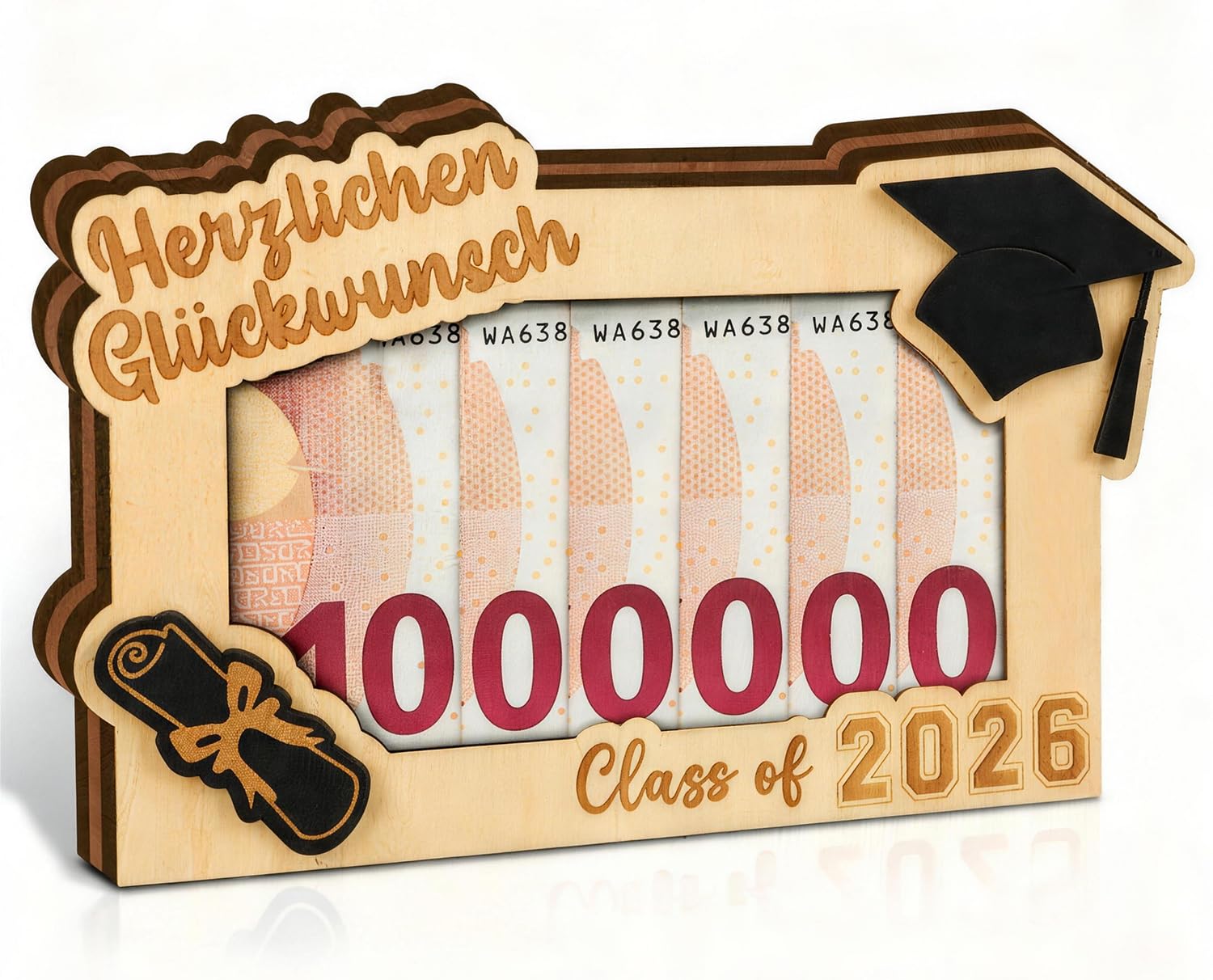 Giftota Abschluss Geschenk Erste Million Geldgeschenk Holz - Geldgeschenk als Bachelor, Abitur 2026, Matura, Class of 2026, Abschluss Gästebuch Geschenk