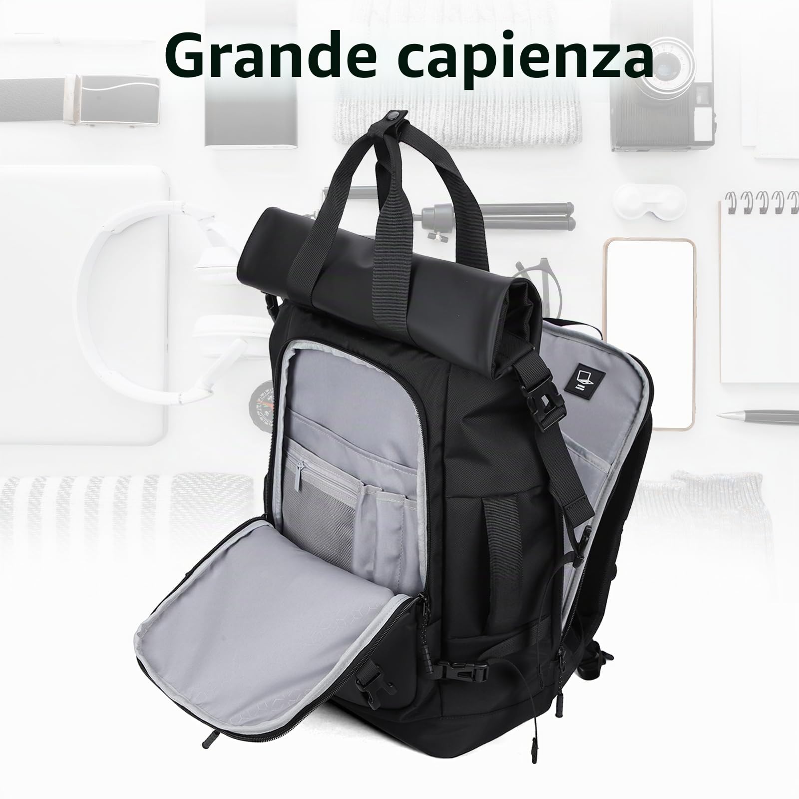 Zaino da donna e uomo, impermeabile, con computer portatile, 15,6 pollici, pieghevole, casual, per ciclismo, tempo libero e viaggi