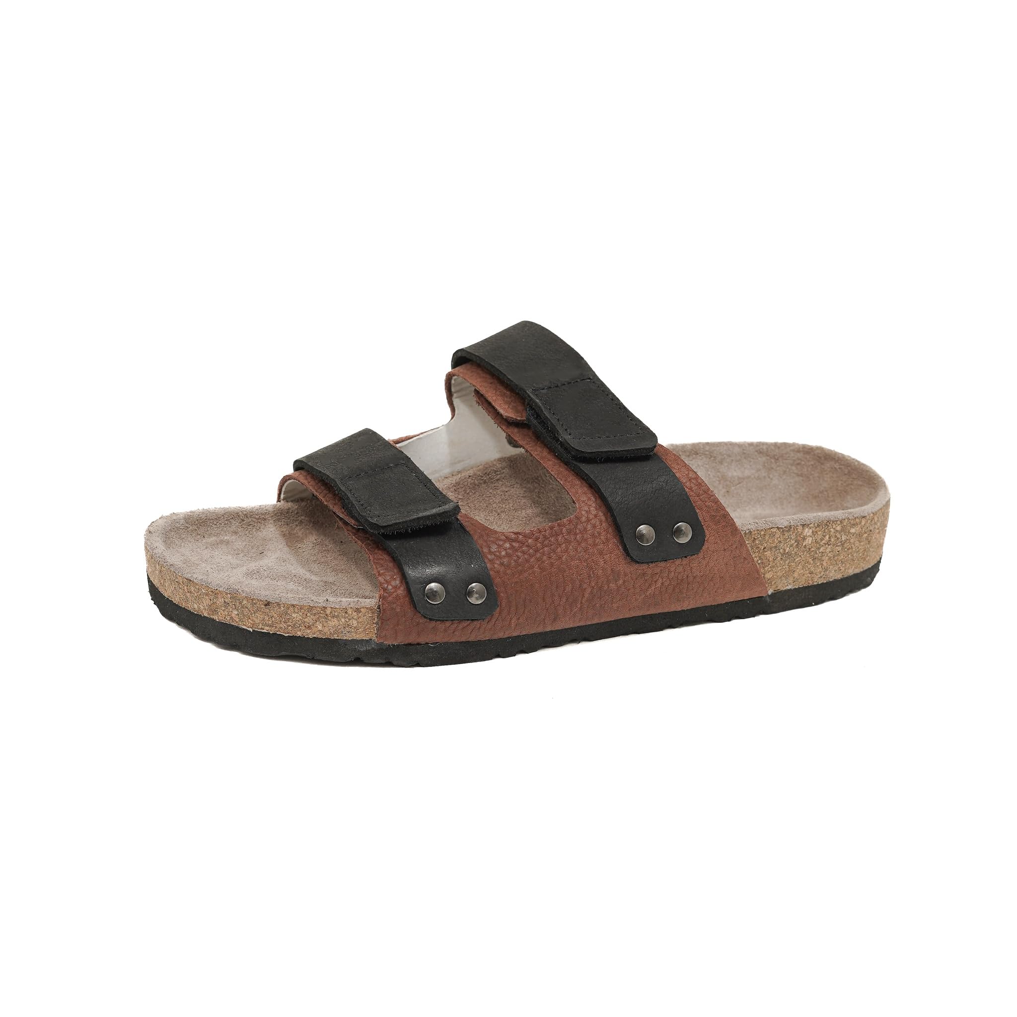 Tribe Men’s Leather Adjustable Sandals | Dual Strap Cork Footbed Comfort Slippers | Casual Everyday Footwear | Black & Brown | Sizes 6-12 (Brown, UK Footwear Size System, Adult, Men, Numeric, Medium, 12)-image-32