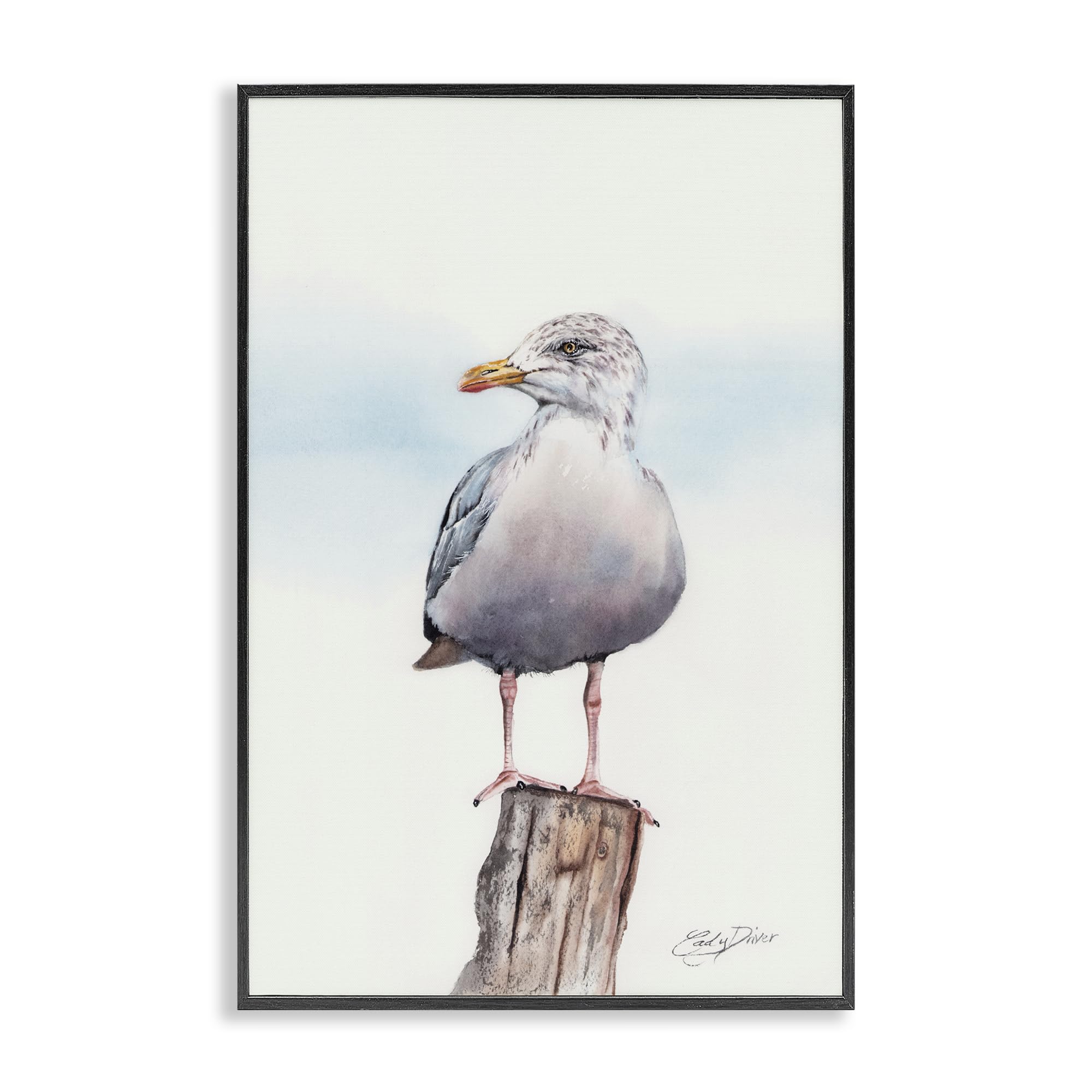Stupell Industries Seaside Seagull Perch Black Framed Giclee Art, design by Cady Driver, 24 x 16