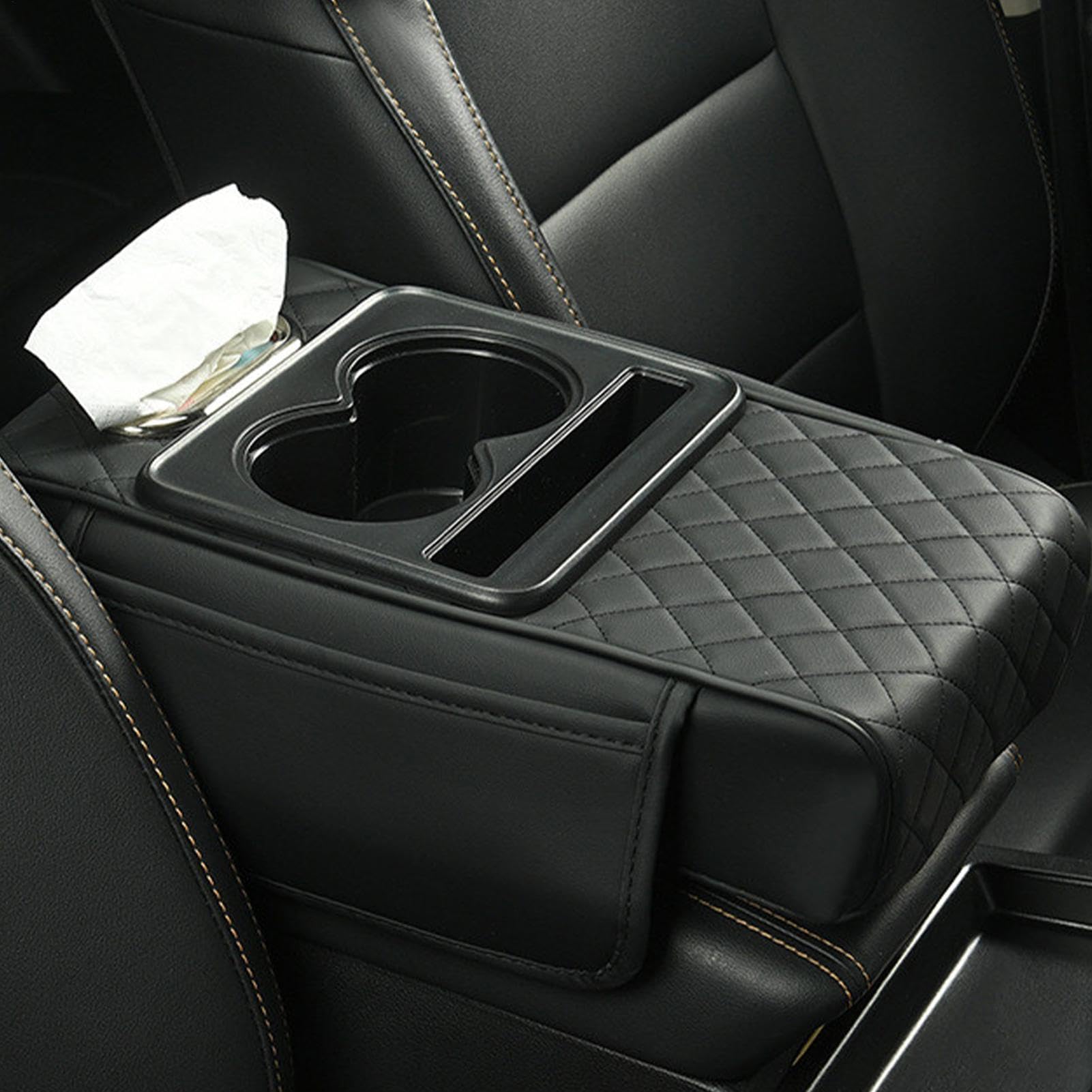 Coussin d'accoudoir de voiture, coussin d'accoudoir de voiture avec porte-gobelet, coussin d'accoudoir pour console centrale de voiture, organiseur d'accoudoir de voiture, rehausseur d'accoudoir de
