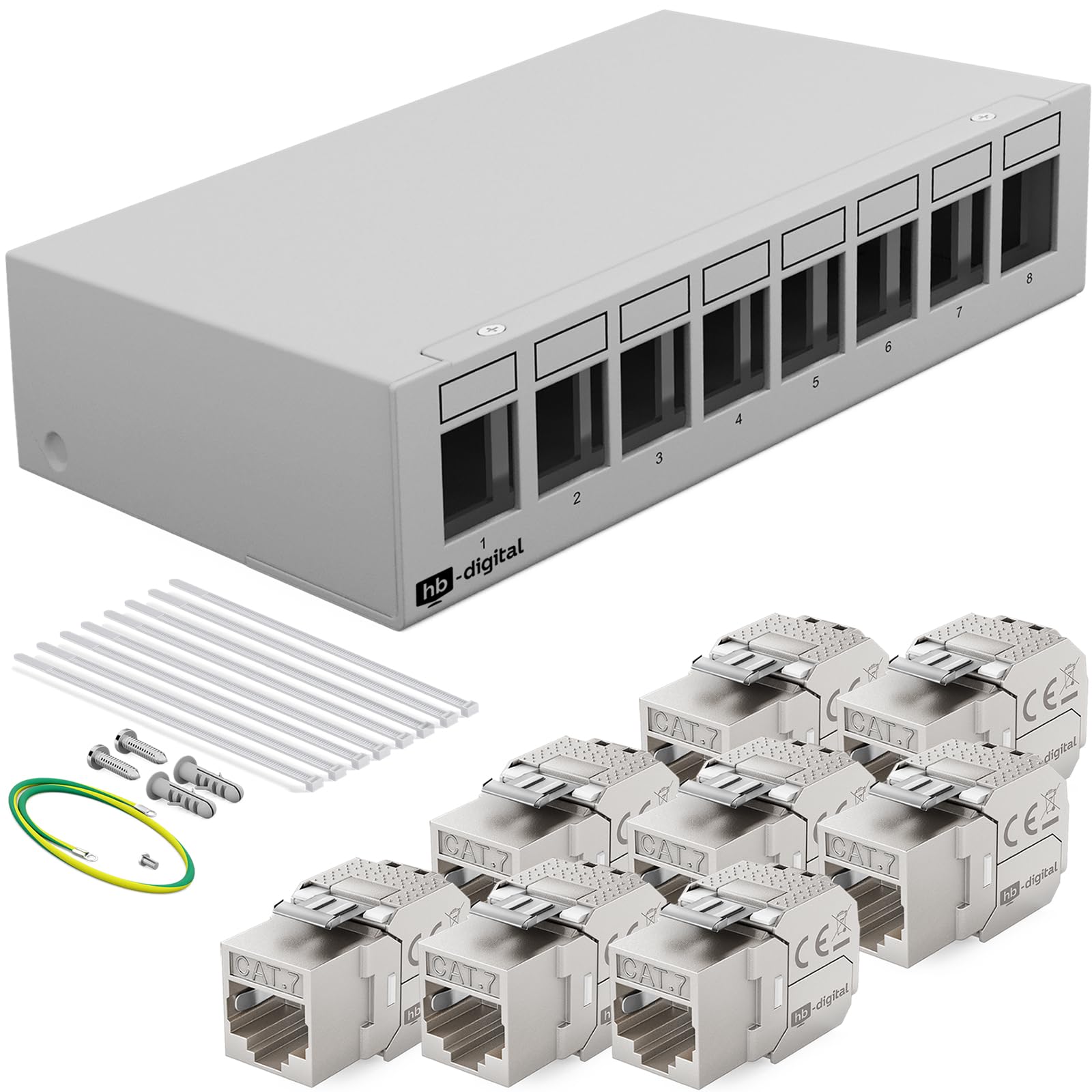 HB-DIGITAL SET: Patchpanel Gehäuse für Keystone Module + Keystone RJ45 Buchse Jack für Netzwerkinstallation kompatibel mit Verlegekabel LAN Ethernet | SCHWARZ