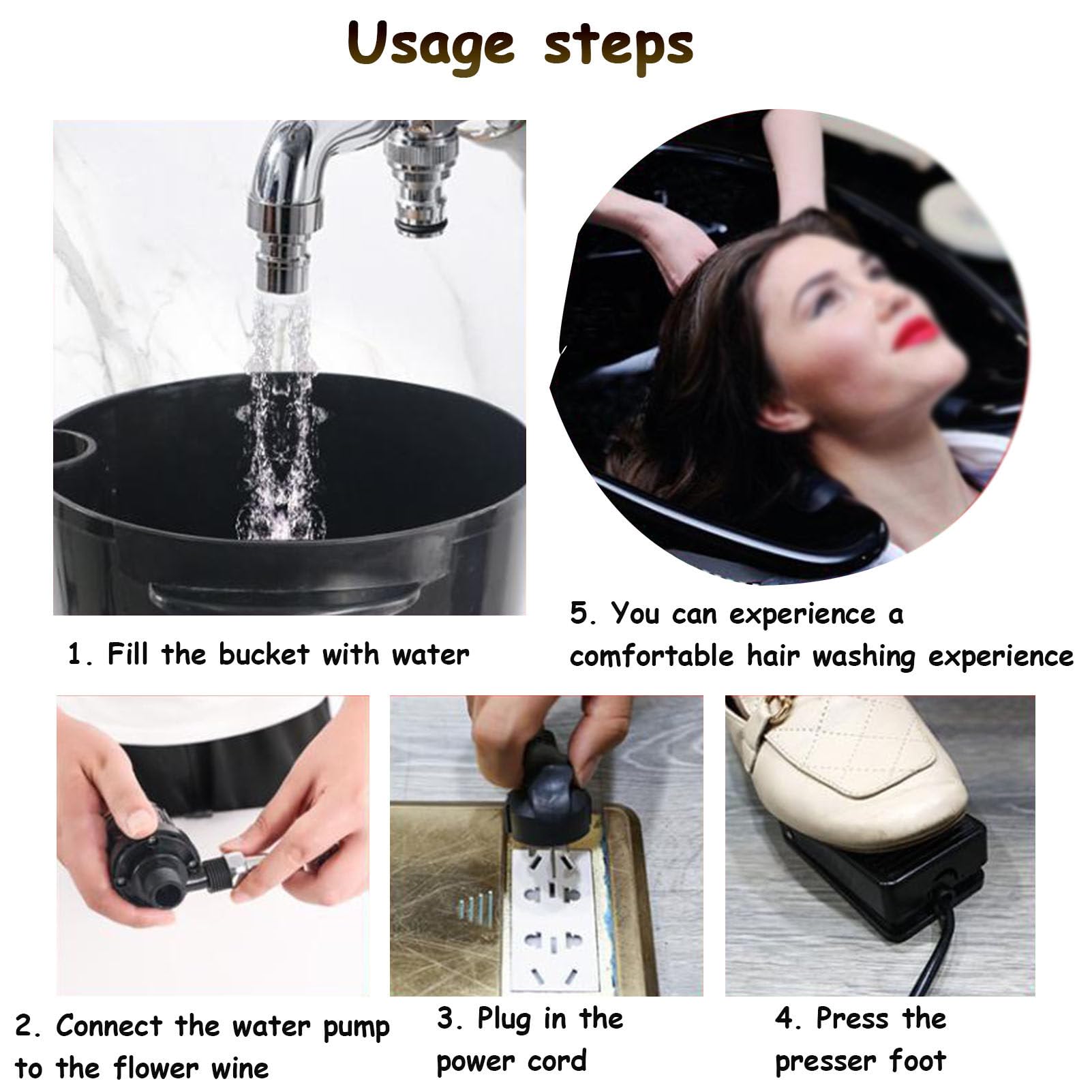 Lavabo móvil portátil para salón, lavacabezas profundo con bomba eléctrica, altura ajustable, bandejas para lavar el cabello con 2 cubos y mangueras de drenaje para niños, ancianos, maternidad,B