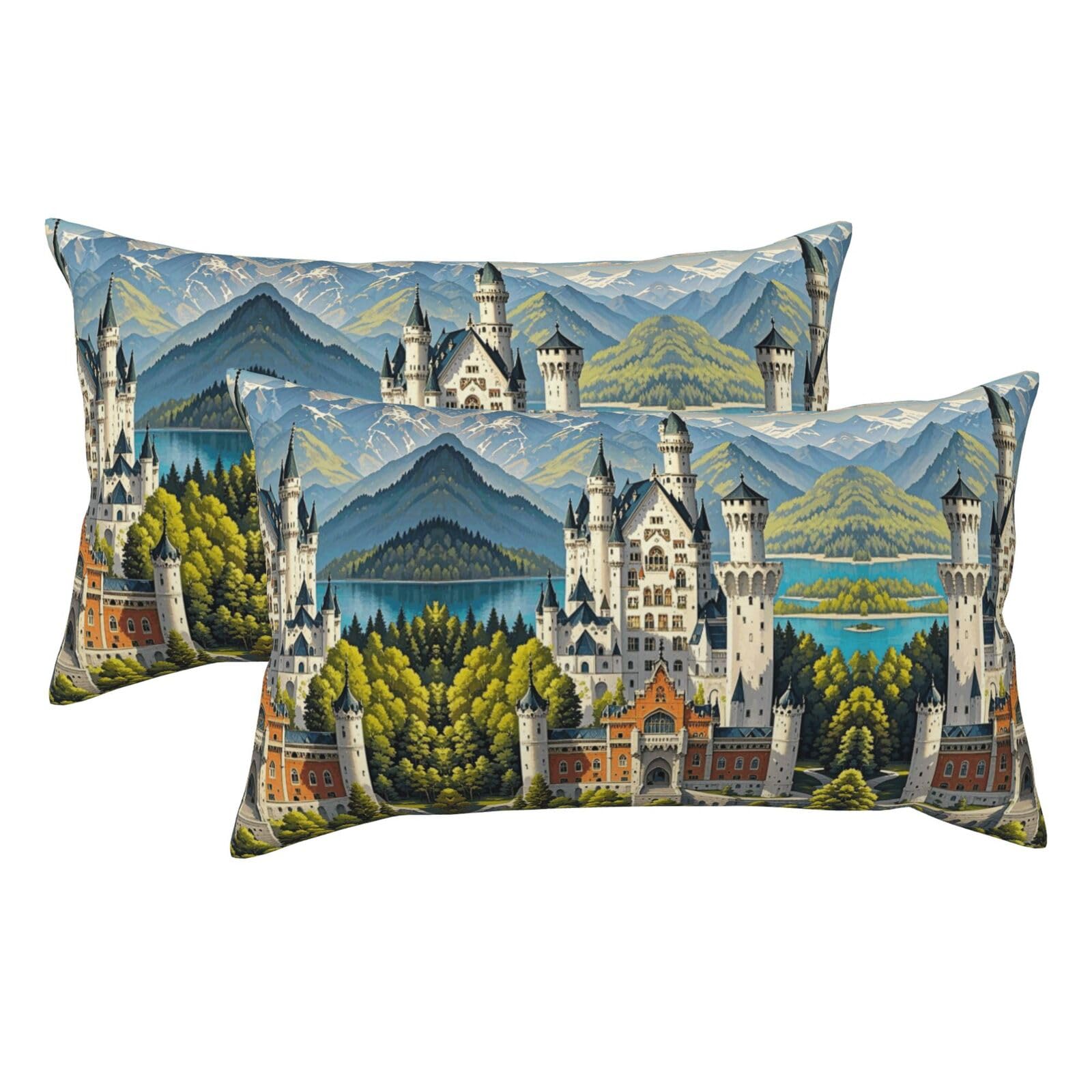 Castle Under the Snow Mountain Luxury King Pillowcases Set of 2, Plush Velvet Feel Pillow Covers with Hidden Zipper, Skin & Hair Friendly, 20x36 Inches Pillow Cases for Sleeping Gift
