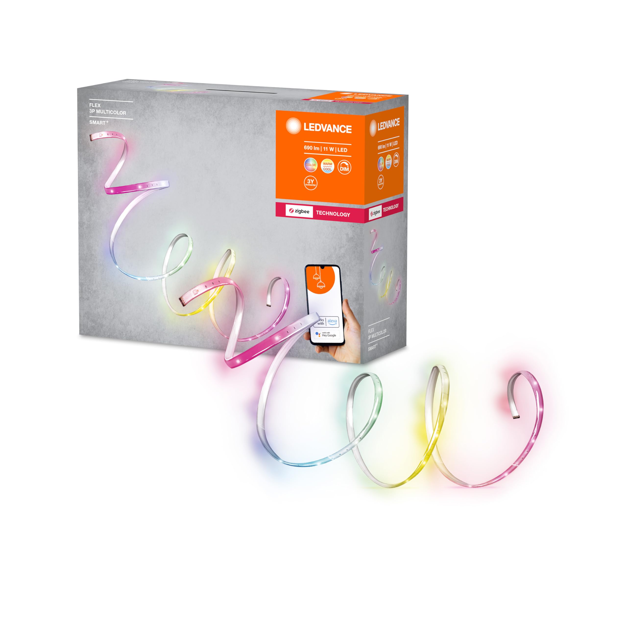 LEDVANCE Smarter Indoor Lightstrip, erweiterbarer LED Streifen mit ZigBee, 1.8m, warmweiß bis tageslicht (2000K-6500K), RGB Farbwechsel (16 Mio Farben), 4er-Pack