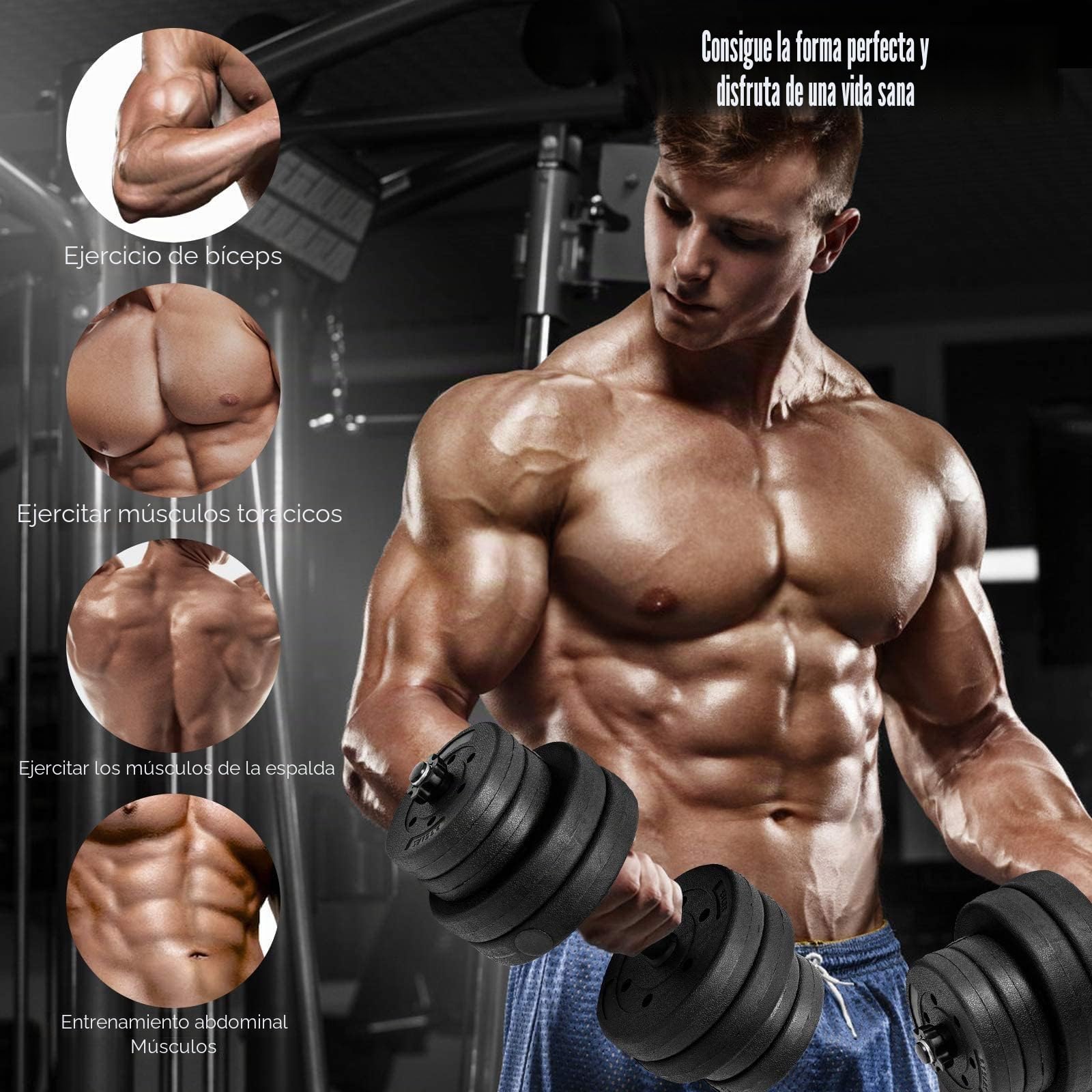 Goplus Juego de Mancuernas Ajustables de 30 kg, Juego de Pesas de Entrenamiento con 2 Barras, Juego de Mancuernas 2 en 1 para Levantamiento de Pesas con Agarre Antideslizante para Casa, Gimnasio