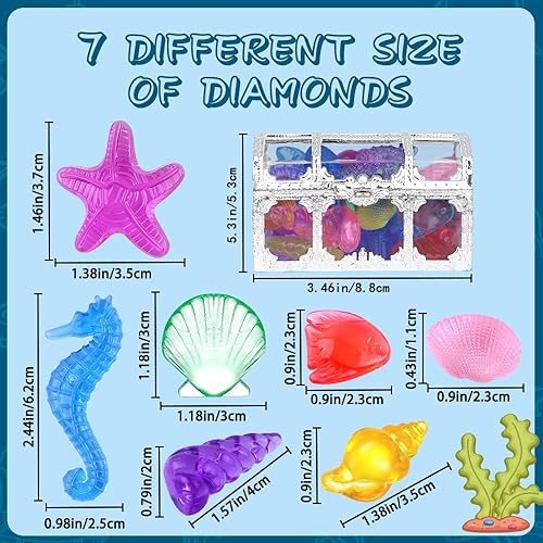 Miniatura 9 de YUJUN Juguetes de piscina de gemas de buceo, 10 coloridas gemas de diamante grande con caja de cofre de pirata del tesoro, juego de piedras