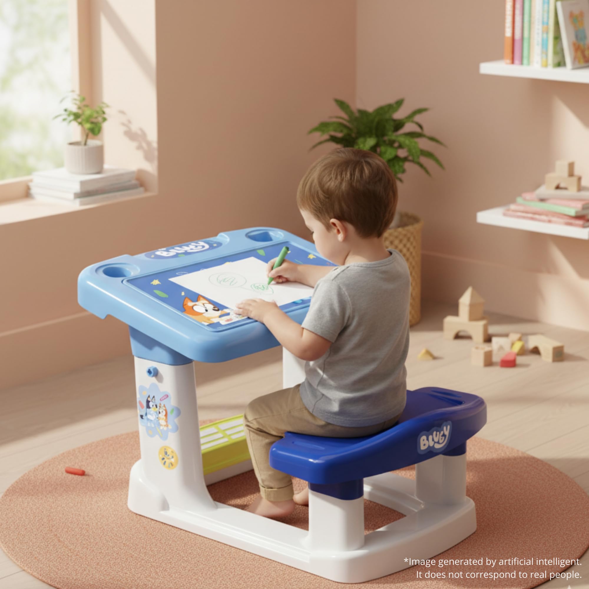 Chicos - Pupitre Bluey | Escritorio Infantil | Mueble Infantil Ergonómico con Personajes de Bluey | Ideal para Jugar, Pintar y Aprender | a Partir de 24 Meses (51084)
