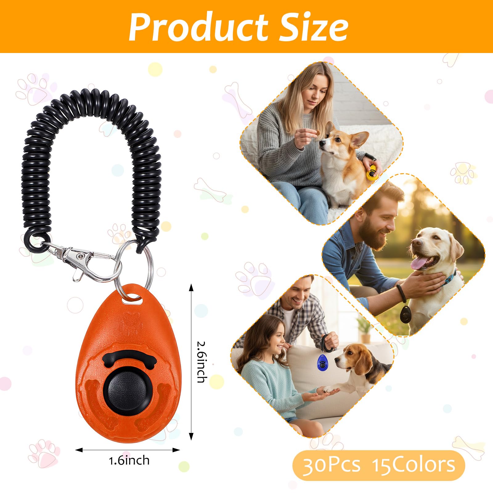 Lot de 30 cliquets de dressage pour chien avec dragonne, clicker d'entraînement comportemental pour animaux de compagnie pour l'obéissance et le renforcement positif, fournitures