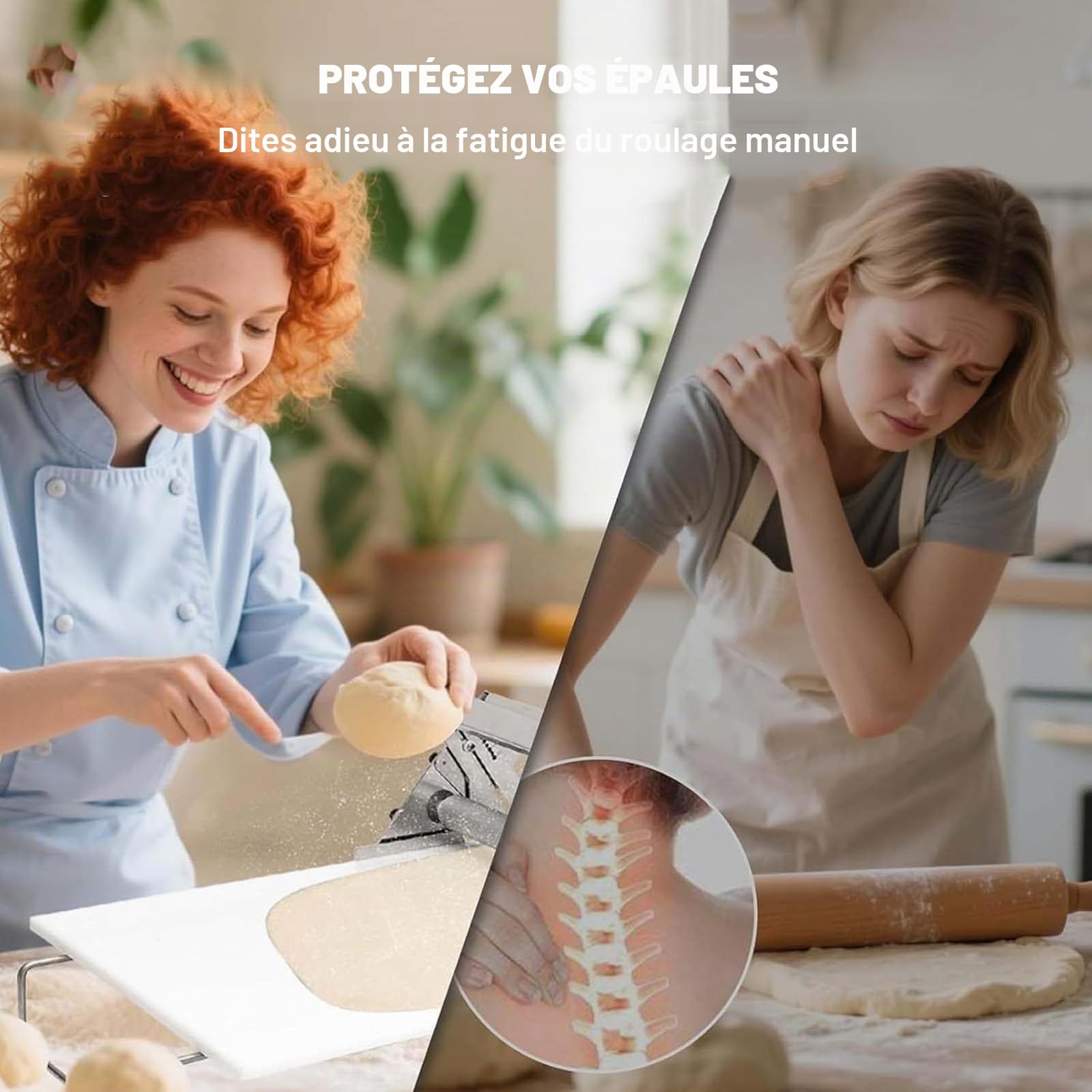 Laminoir à pâte Professionnel, laminoir à pâtisserie, épaisseur réglable, laminoir de comptoir Pliable en Acier Inoxydable, pour Croissants, Boulangerie et fondants B