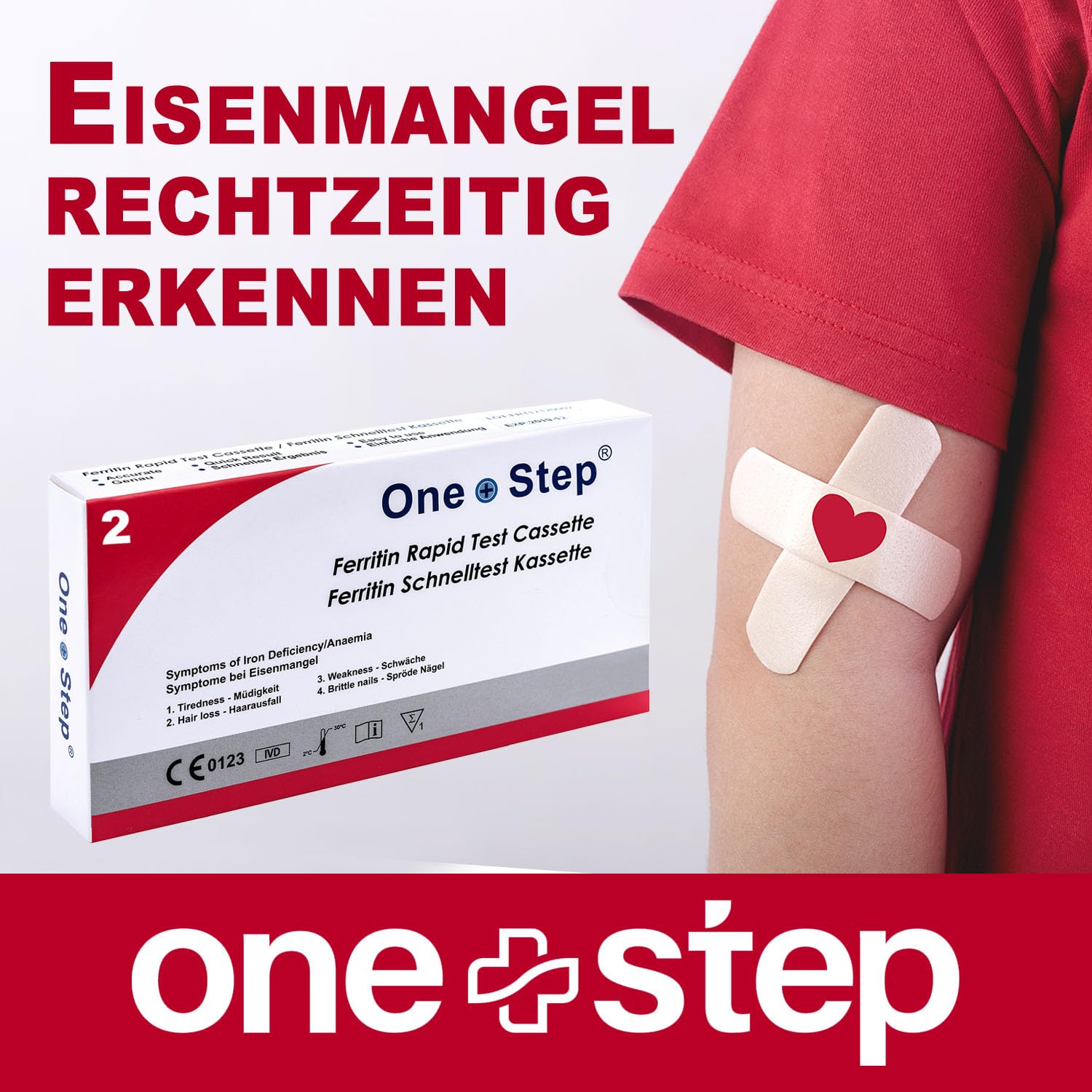 2 x One+Step Eisenmangel Test I Eisenwert Selbsttest I Ferritin Test für zuhause I Erkennung Eisen Mangel bei Haarausfall, Erschöpfung oder Kopfschmerzen I Eisentest mit schnellem Ergebnis