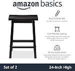 Amazon Basics Tabouret de comptoir en bois massif de l'île Kitchen, 60.96 cm Hauteur, noir - Ensemble de 2