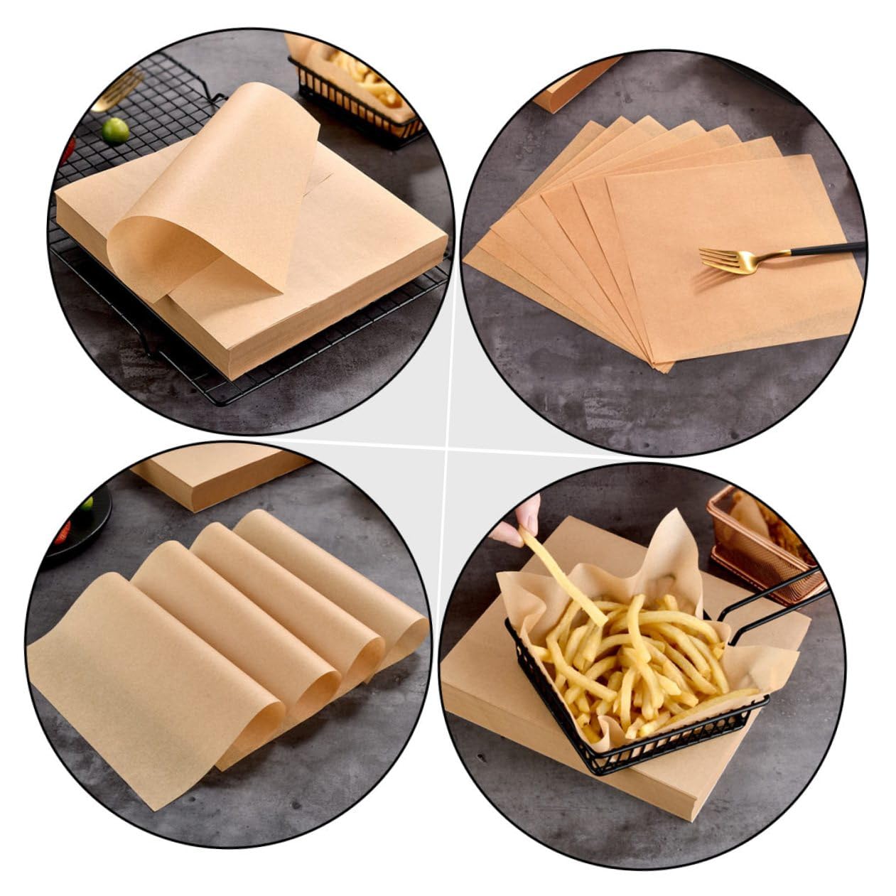 Papel Antigrasa para Hornear 20x20 Cm, Papel de Comida Ecológico de 40g, Resistente al Calor, sin Olor, para Snacks y Frituras, Adecuado para Fiestas y Uso Doméstico, Pack de 500