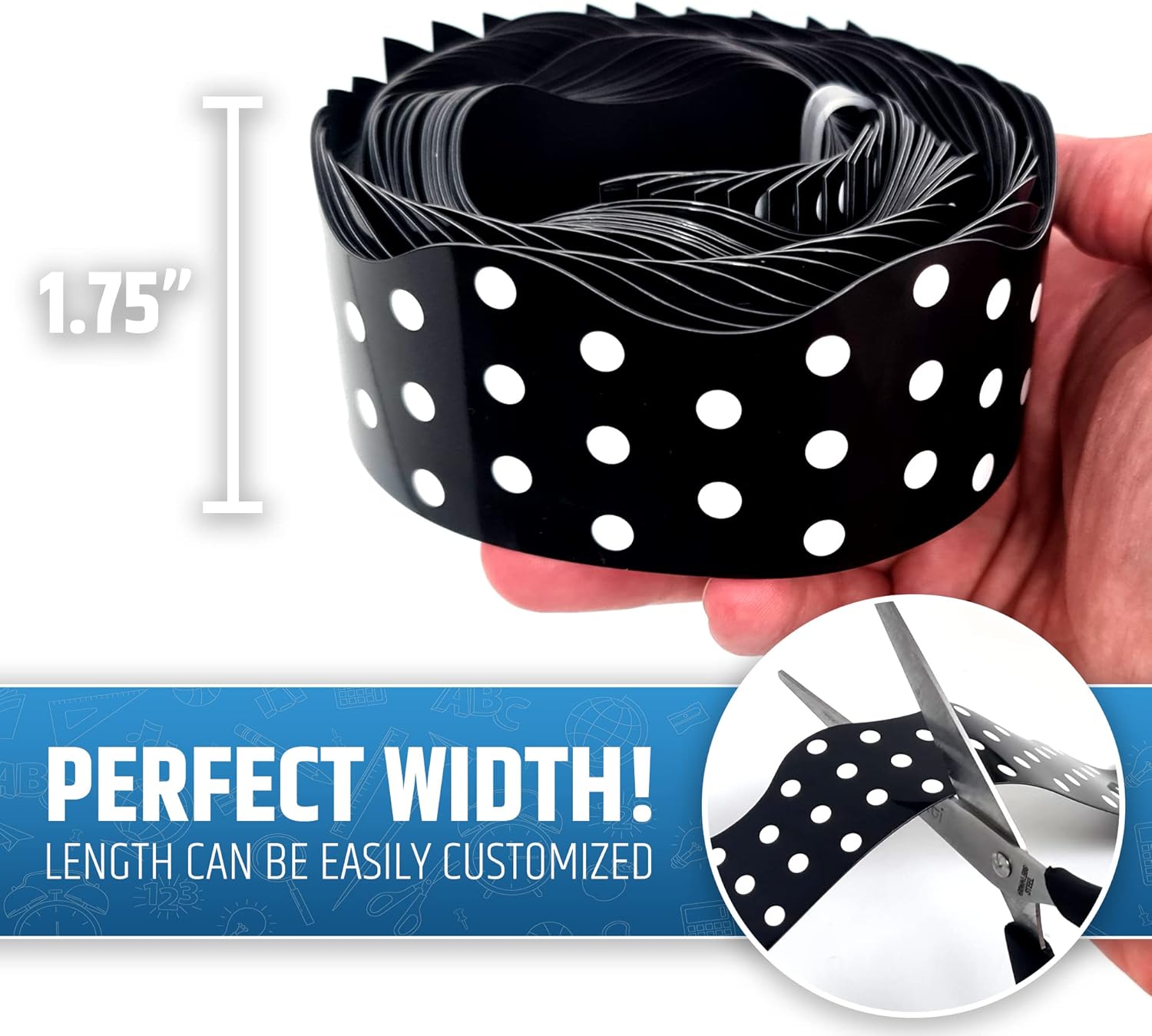 Strong & Wide Magnetic Borders for Classroom Whiteboard - Visible Magnetic Strips for Teachers (4 Designs Available) | Wavy Polka Dot - Black | 12 Strips of 24X1.75 Inch - 24 Feet Total