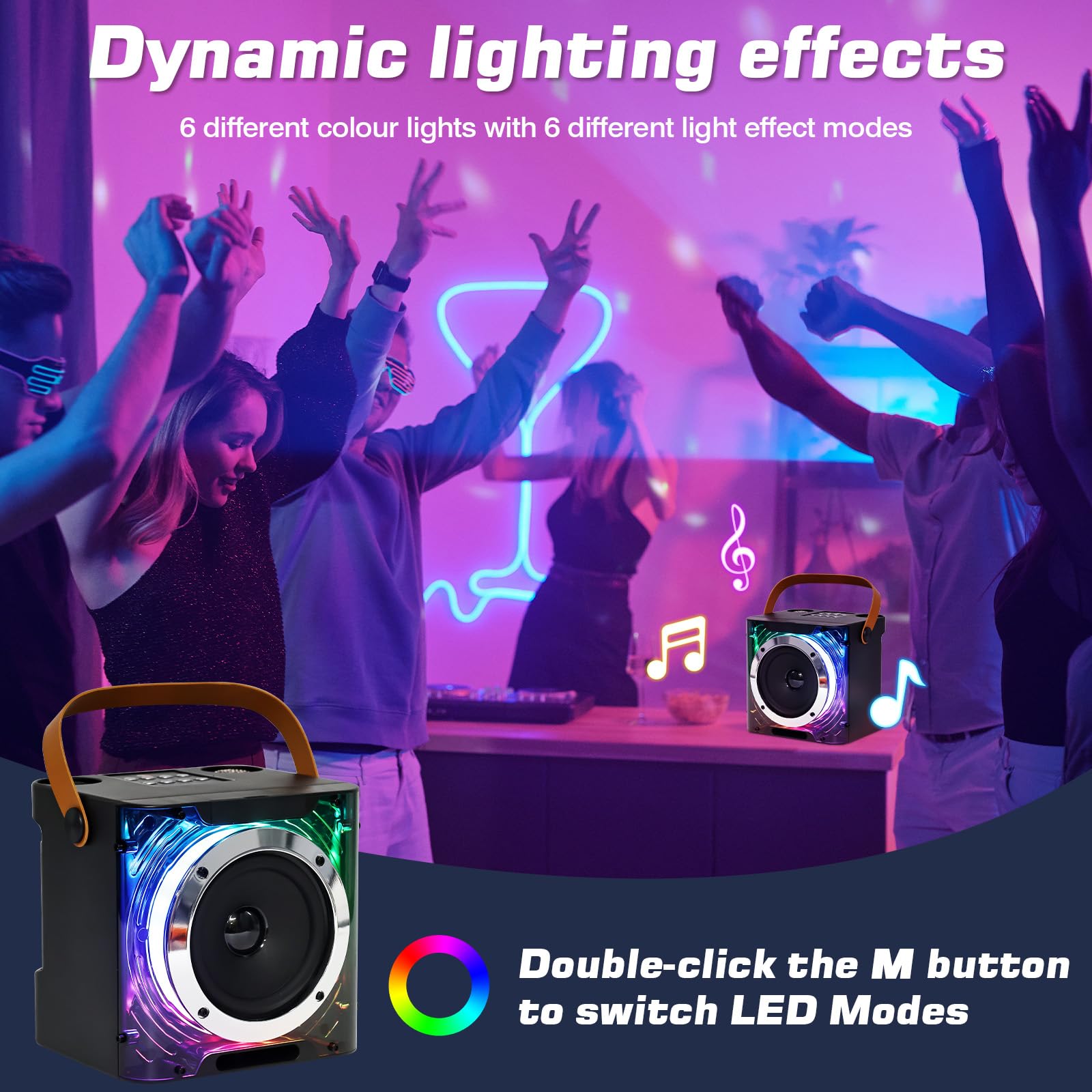 Macchina per con 2 Microfoni Wireless y Supporto per Telefono, Altoparlante karaoke cassa Bluetooth 5.3 portatile, con luci a LED per Adulti e Bambini