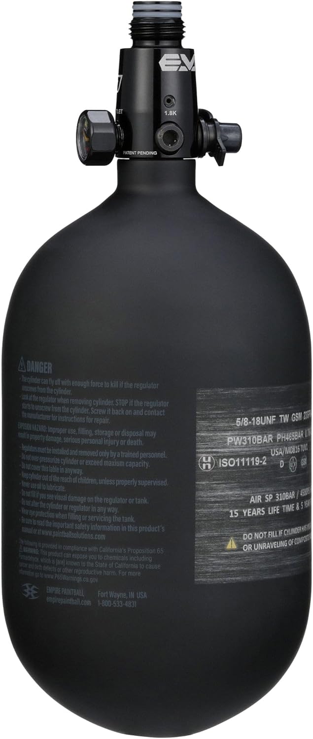 Empire Ultra Light Paintball Tank with FLO 4.5K Regulator 68ci, Matte Black Paintball Gun Paintball air Tank co2 Regulator