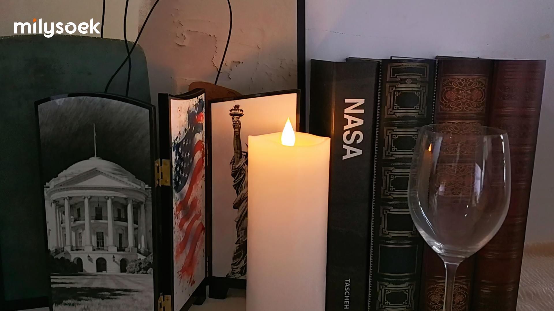 Image of 1PCS, 3 x 8 inches Flameless Candle with Remote Control, 3D Flickering Wick, Real Wax, Battery Candles,with Timer,Battery Powered Candles,for Holiday Home Decor,White