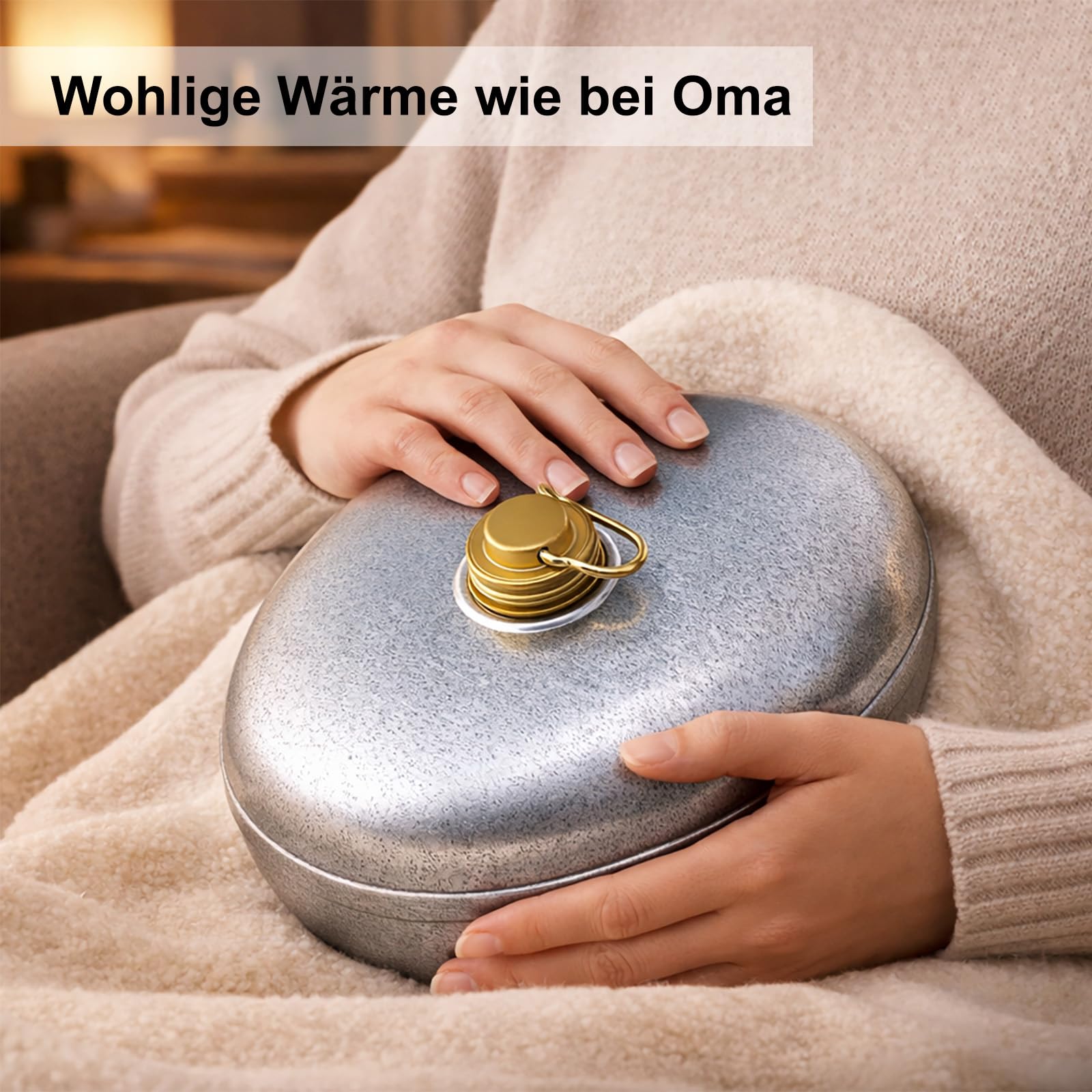 BURI Borsa dell'acqua calda da 3 litri in zinco – robusta borsa dell'acqua calda in metallo argento, prodotta in Germania, durevole e sicura, facile da riempire, ideale per trattamento termico, relax