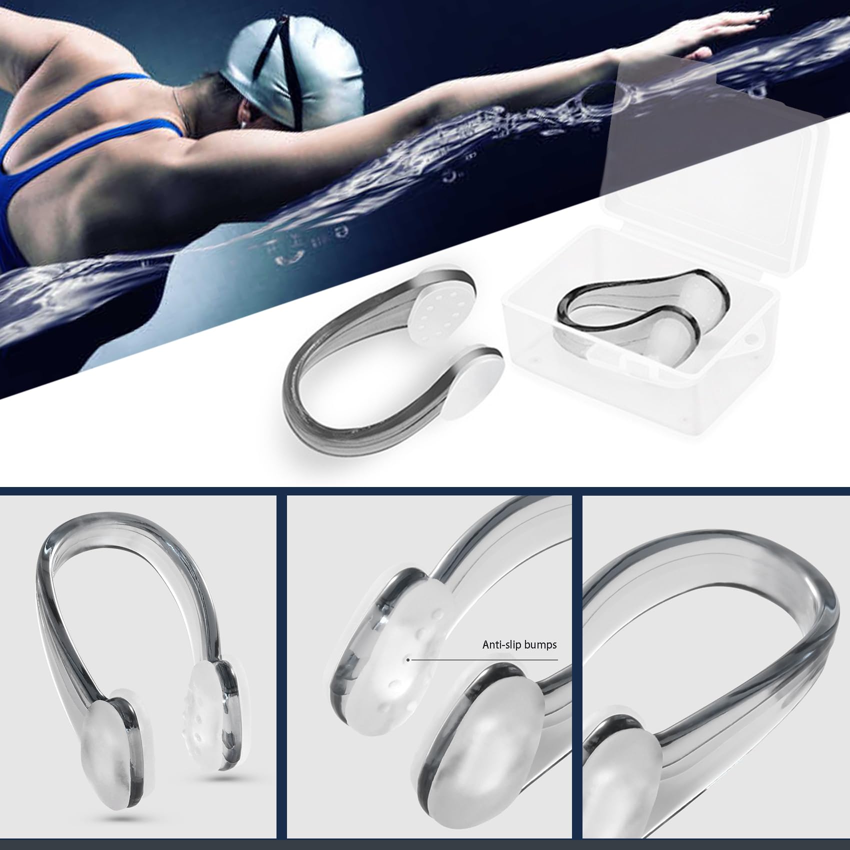 Pinzas de Nariz para Natación, Silicona Impermeable Clip para Nadadores
