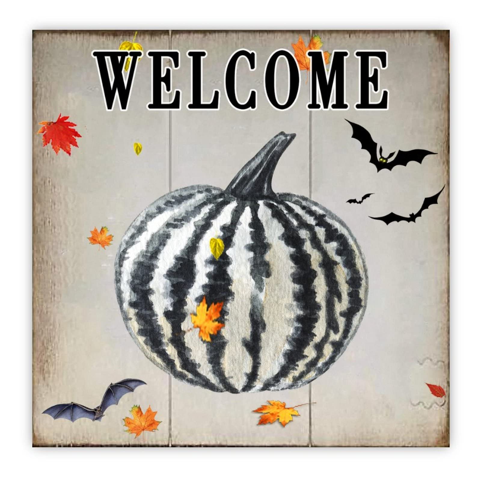 Panneau bienvenue citrouille Halloween en bois de qualité, décoration murale élégante 40cm