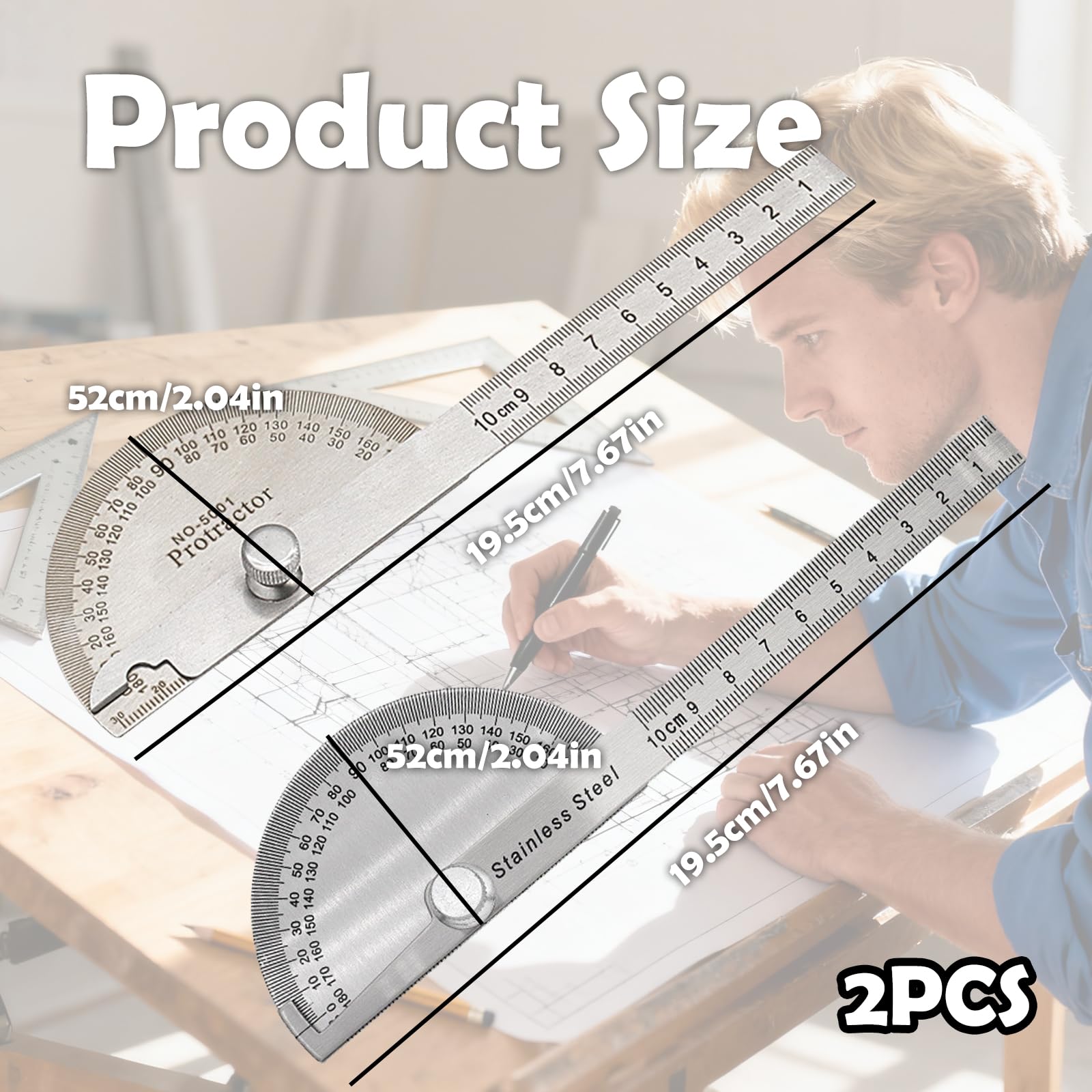 goniometro professionale 2 pezzi per falegnameria e costruzioni strumenti di misurazione angoli acciaio inox 180° con braccio regolabile per ingegneria e design architettonico