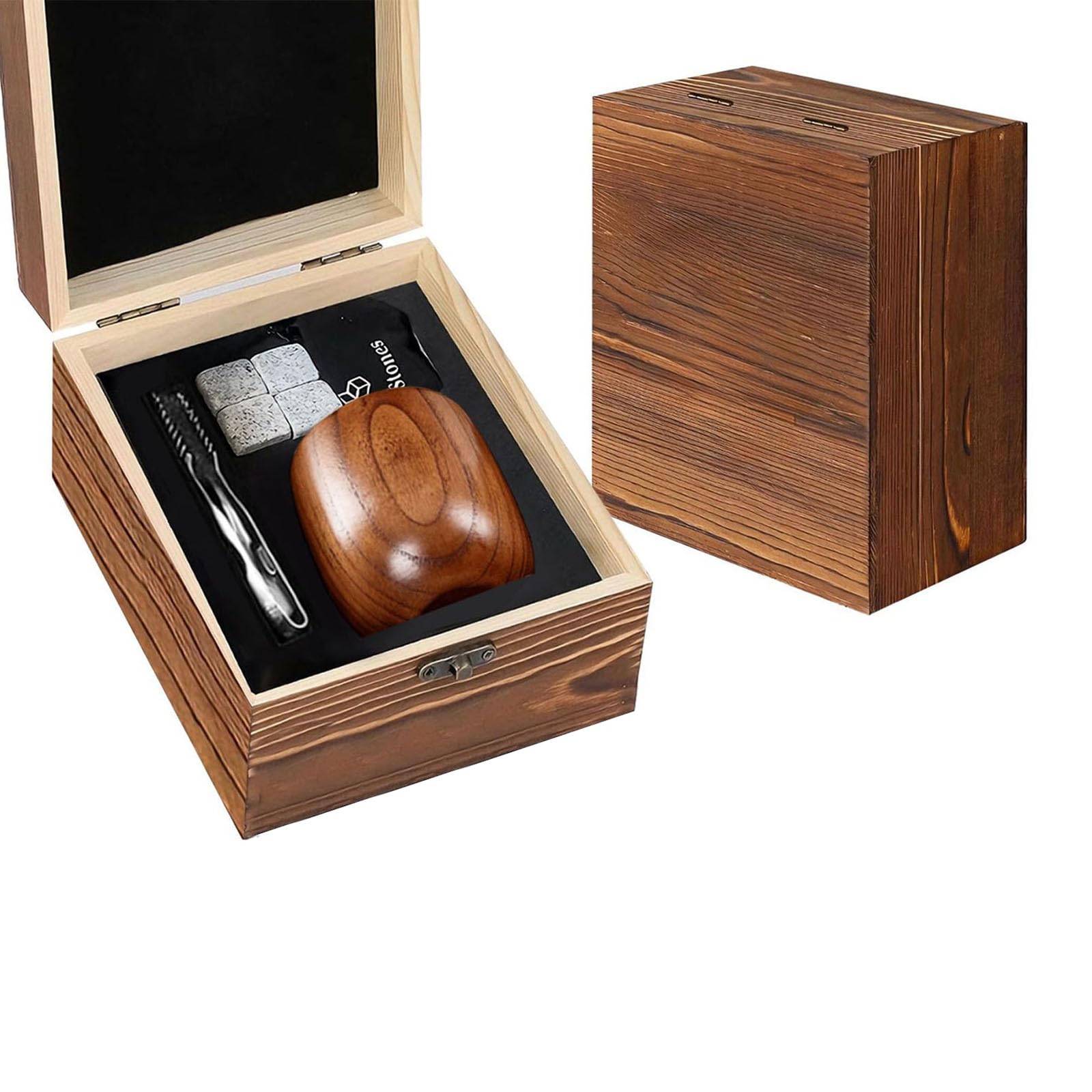 End Dealt Wood Drinking Vessels 4Pcs with Decorative Stone Lid Box for Tasting and Collecting Liquor Accent Wood of Stone Vessels Tumblers Case Presentation Box Drinking Lovers Tasting in with Wooden