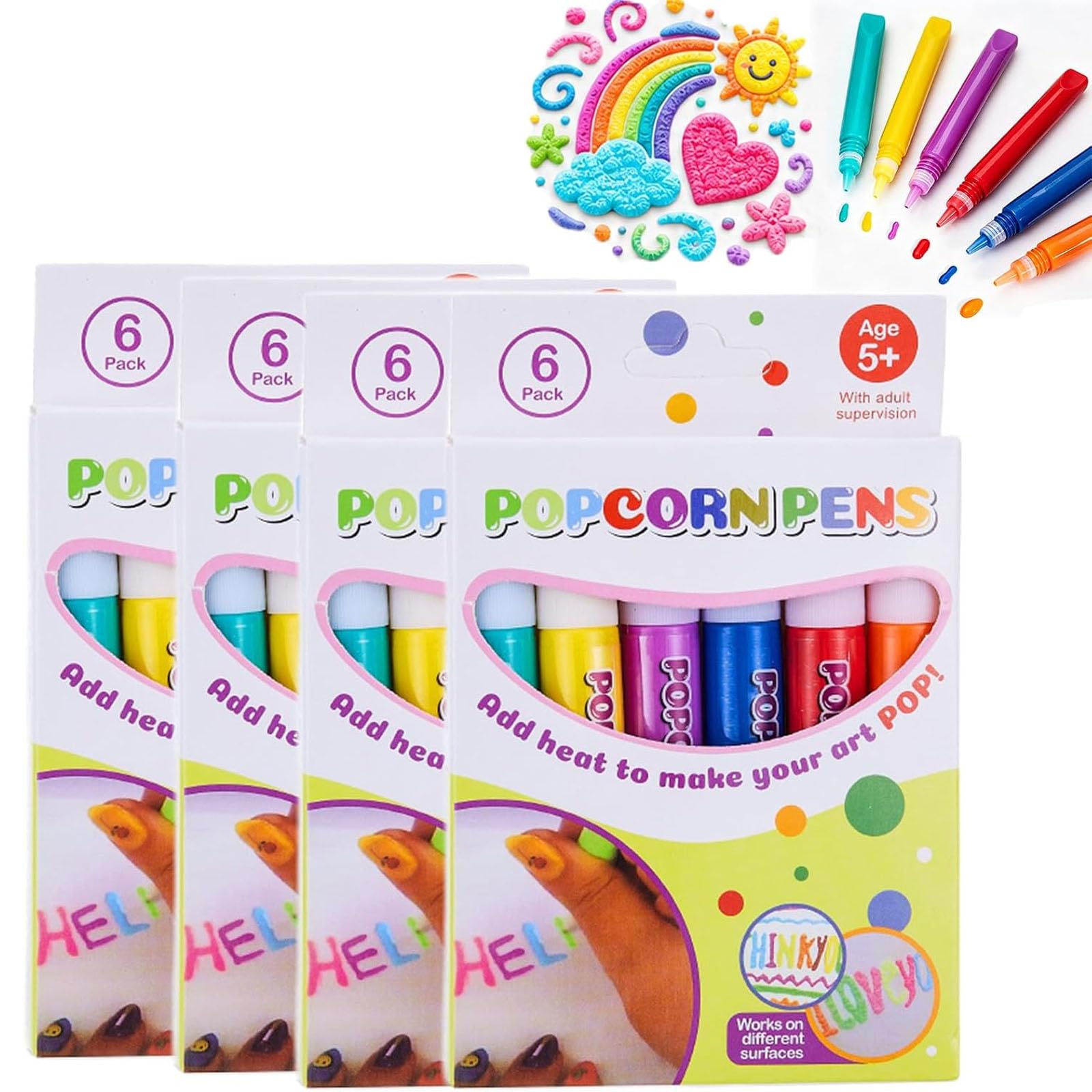 Magic Popcorn Pens 3D Puffy Art Pens, 6 Colors, Fluffy Bubble Drawing，4PC