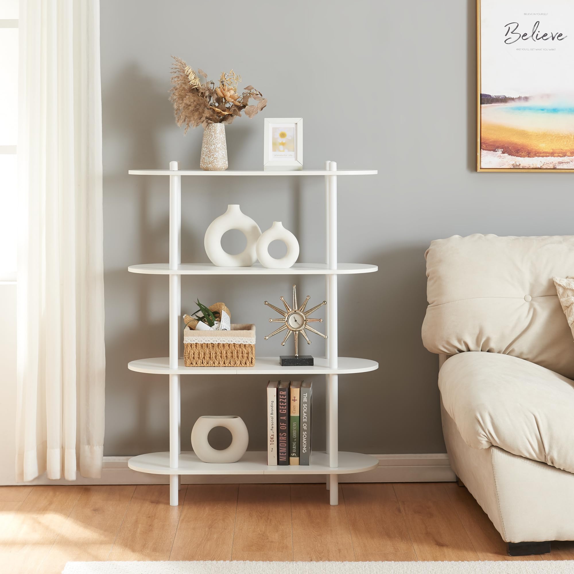 [en.casa] Estantería Independiente Øvre de 4 Niveles Librería con 4 Estantes Mesa Consola para Salón Entrada Oficina Metal/Aglomerado 108x80x30cm - Blanco