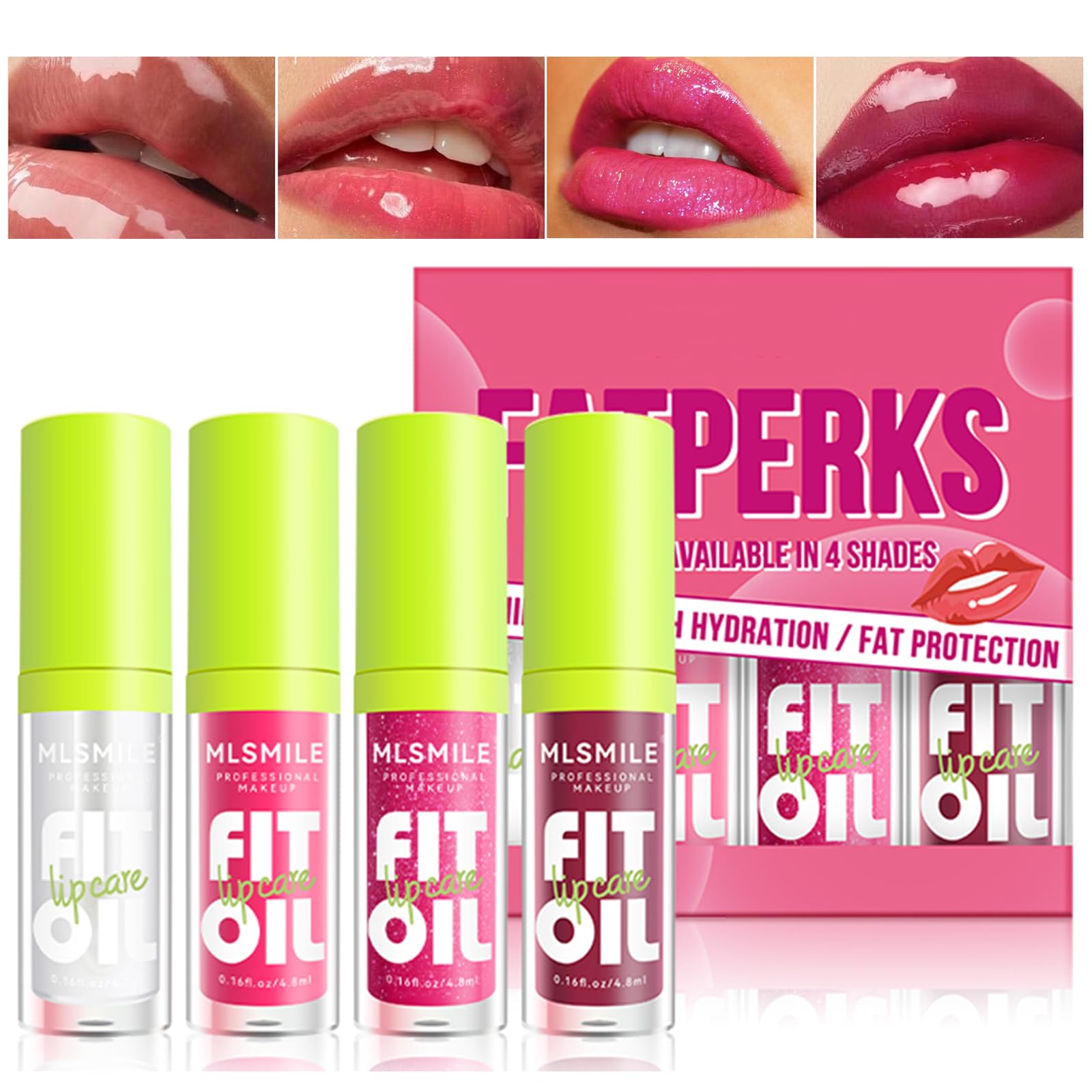Loobexery 4 Colors Fat Oil Lip Gloss Lip Oil Lip Glaze Hydrating Lip Glow Oil Big Brush Head