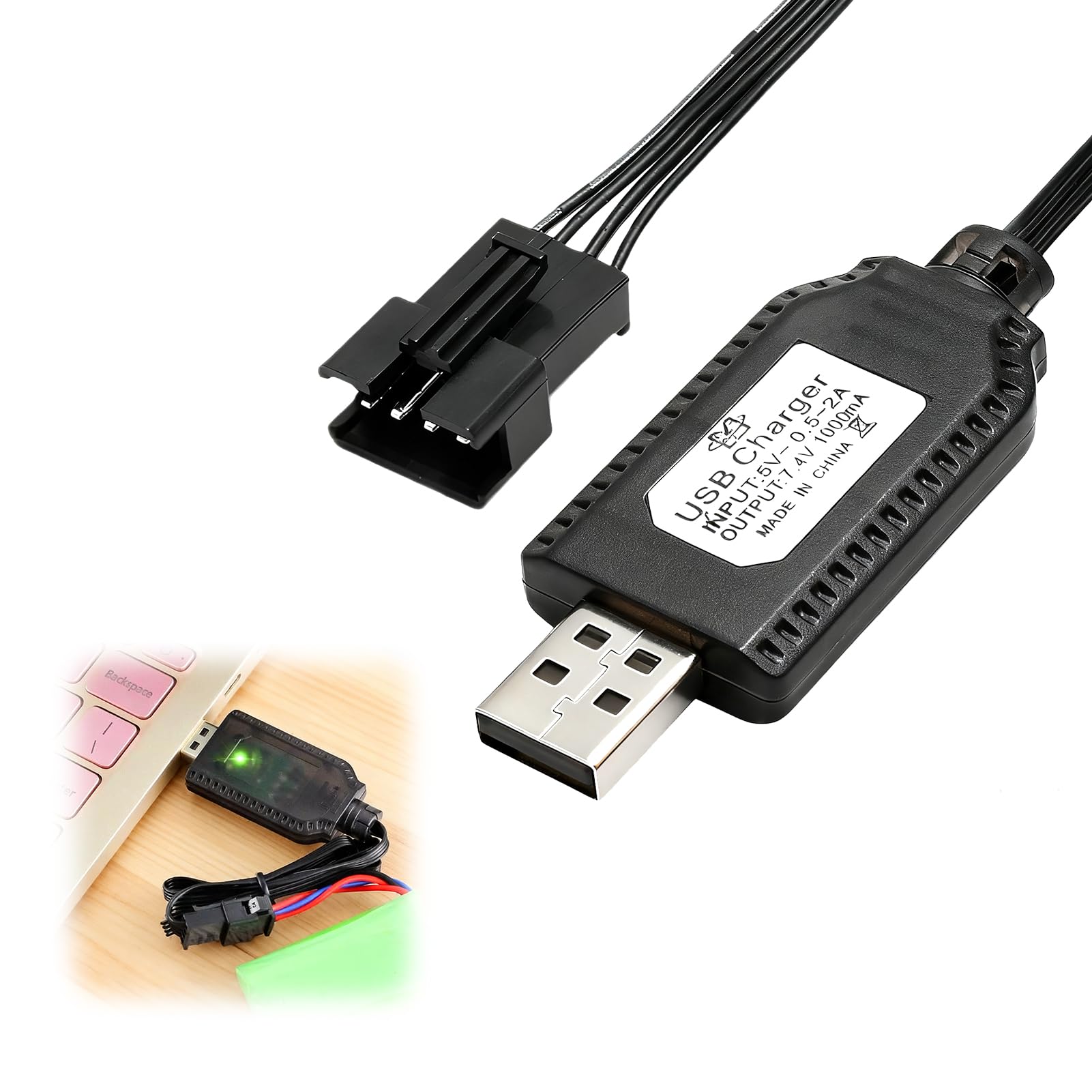 Câble Chargeur USB 7,4V SM-4P – 2 Pièces, Pour Batterie LiPo 2S, Compatible Voiture Drone Bateau RC