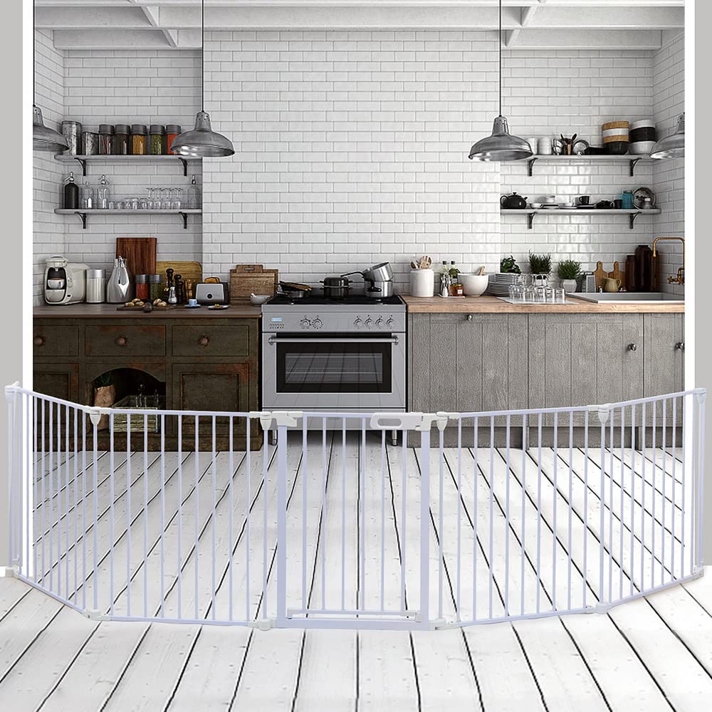 HOYOFO 125.98" Extra Wide Baby Gate Adjustable Play Yard Long Dog Fence Foldable 5 Panels Pets or Child Safety Gates for Stairs,Doorways