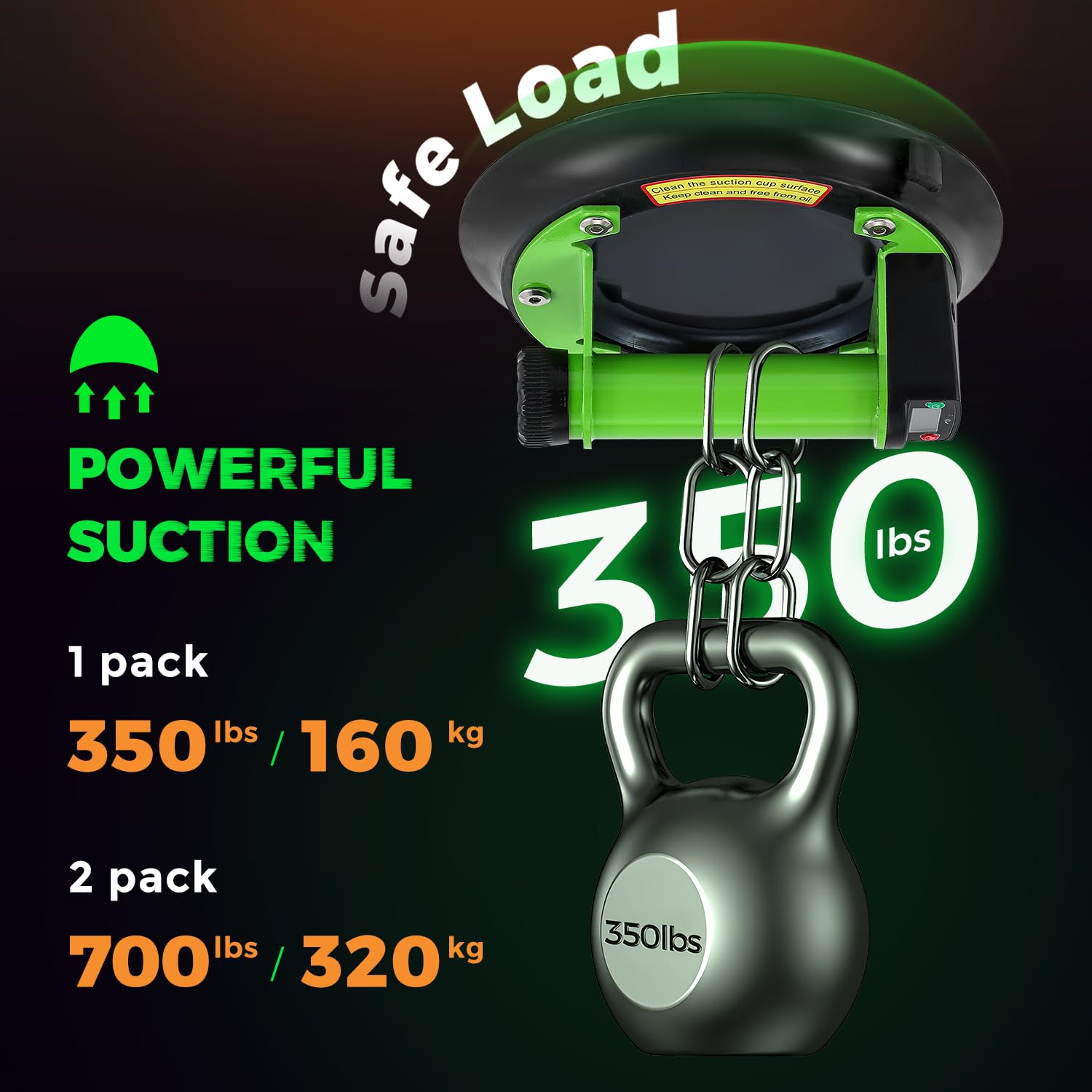 Bonvoisin Ventosa Eléctrica para Azulejos 160kg/350lbs para Vidrio (EU) | Potencia De Succión 350LBS/160KG, Manómetro Visible, 2 Baterías 2000mAh, Paquete De 2, Funcionamiento Un Solo Botón