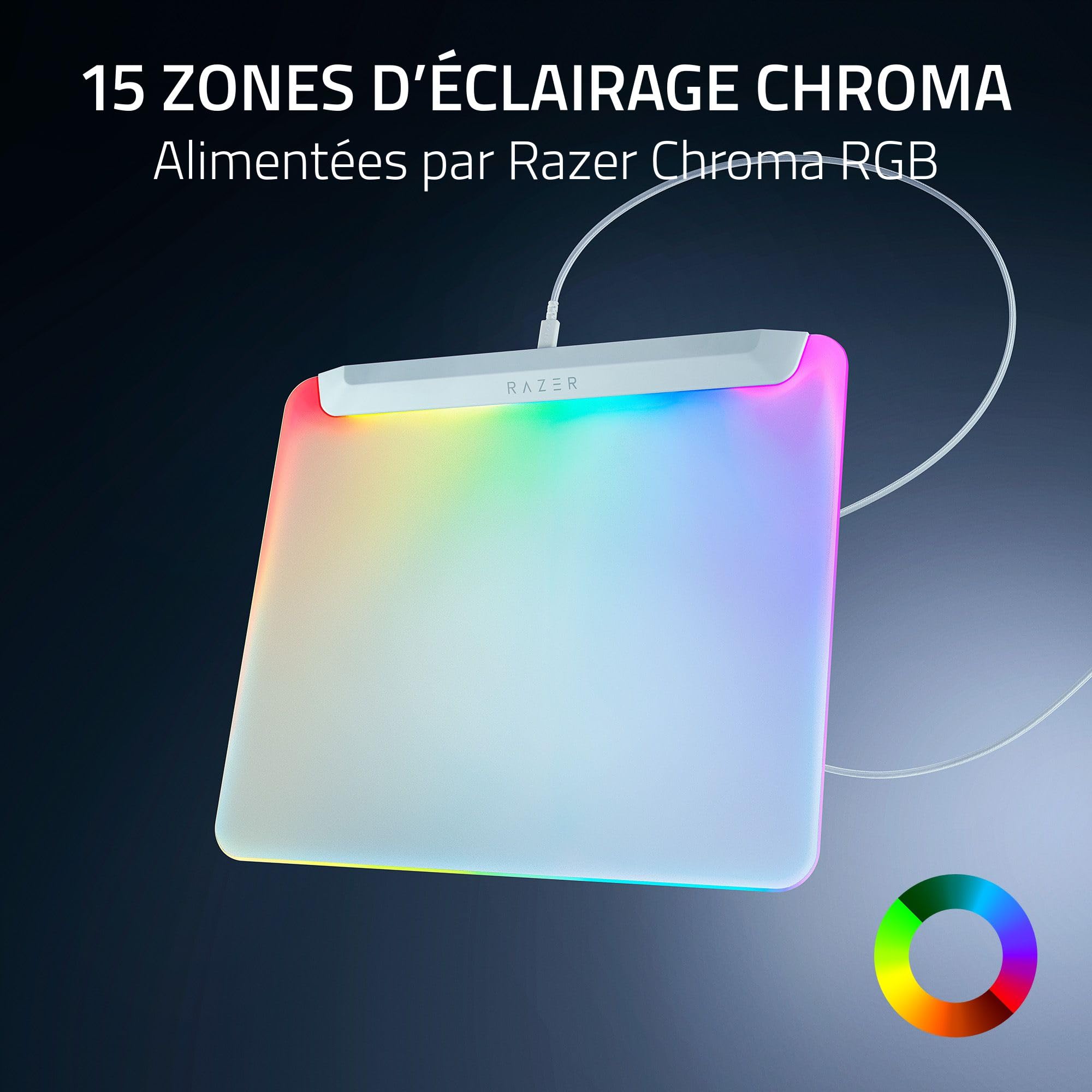 Razer Firefly V2 Pro - Tapis de Souris de Jeu rétroéclairé RGB - Port USB intégré (éclairage LED 15 Zones, Surface texturée Micro-gravée pour Un Suivi Optimal, câble USB-C détachable) Blanc