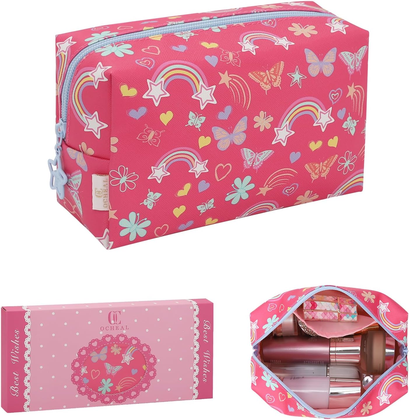 Makeup Bag, Birthday Gifts for 4 5 6 7 8 9 10 11 12 13 14 15 16 Year Old Girls, Waterproof PU Leather Travel Cosmetic Bag Cute Toiletry Bag for Teen Girl Women Friend Gift