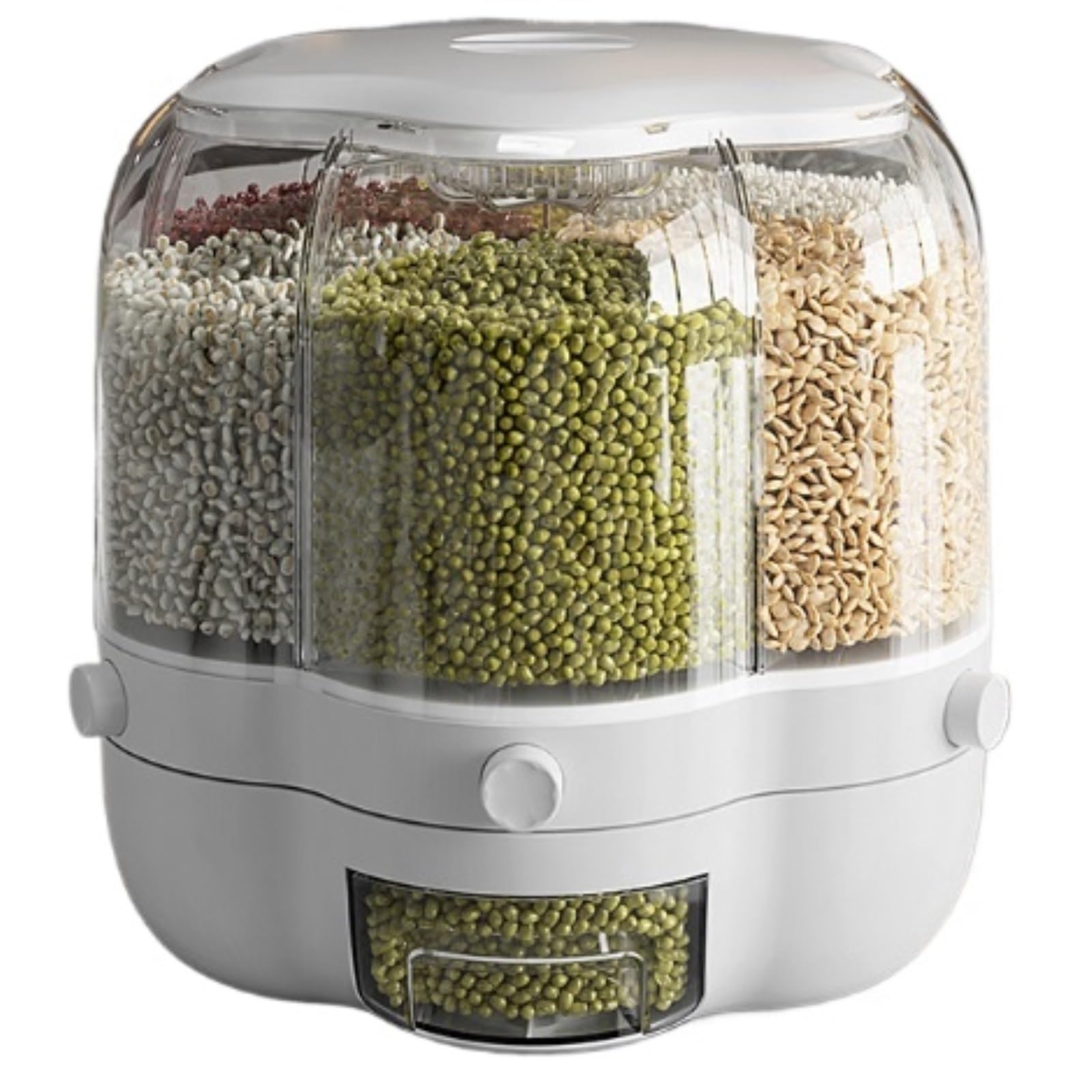 CVdrtyED Dry Food Cereal Dispenser 360° Rotating Food Dispenser With 6 Compartments Rice Storage Container Grain Pantry Rice Container(White,26cm)