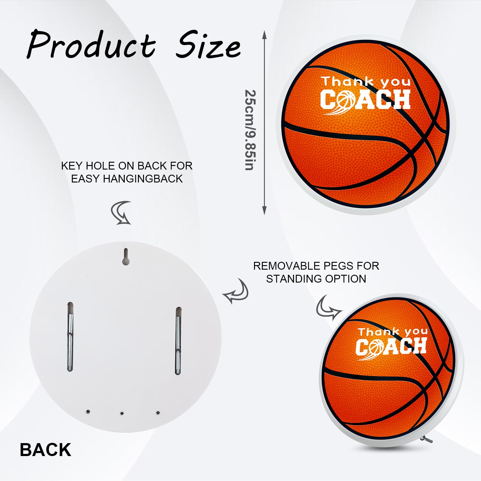 24 cm rundes orangefarbenes Basketball-Schild mit Aufschrift "Thanks Coach", signierbar, für Trainer, Ornament, Teamspieler-Zubehör, Unterschriften, Schild-Zubehör
