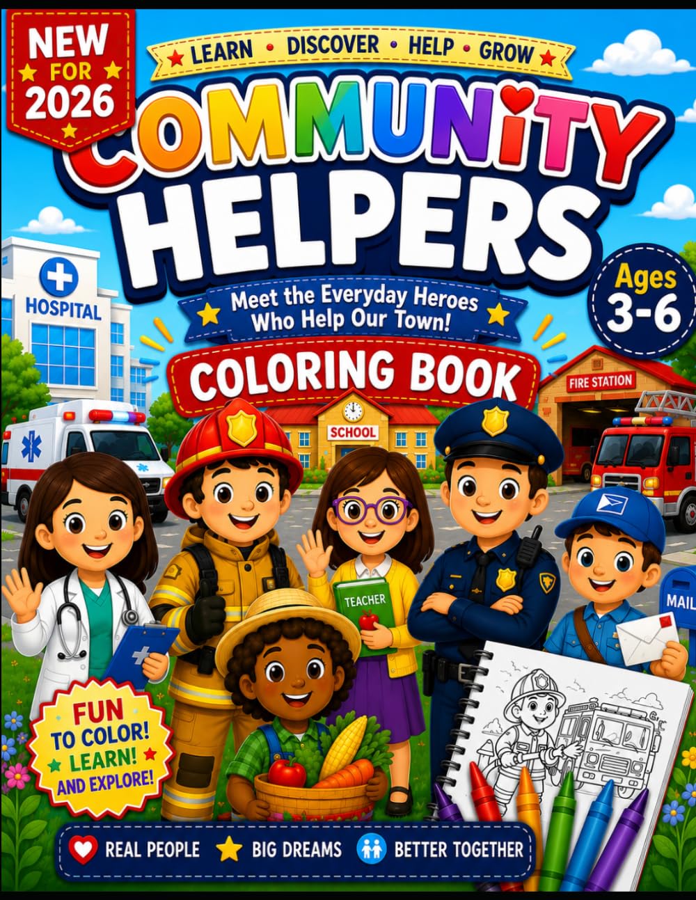 Community Helpers Coloring Book for Kids Ages 3–6: Meet the Everyday Heroes Who Help Our Town! Fun and Easy Coloring Pages Featuring Doctors, ... Officers, Farmers, Mail Carriers, and More