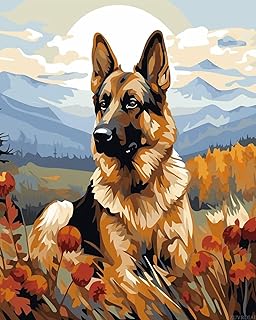 ZUVRDIAI Happy German Shepherd, Paint by Numbers Kits 40cm X 50cm Canvas DIY Acrylic Painting for Adults with Paints Brushes, Without Frame