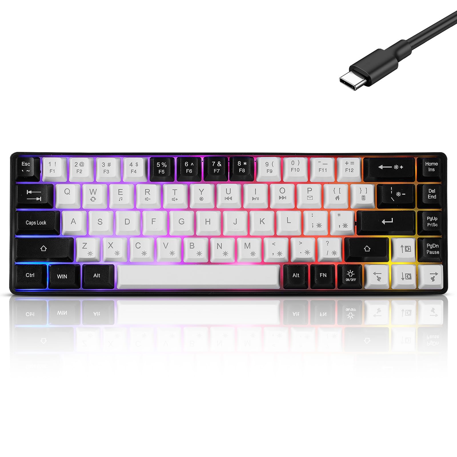 Guiheng Wired Portable 60% Mechanical Gaming Keyboard,RGB LED Backlit Compact 68 Keys Mini Wired Office Keyboard with Red Switch for Windows Laptop PC